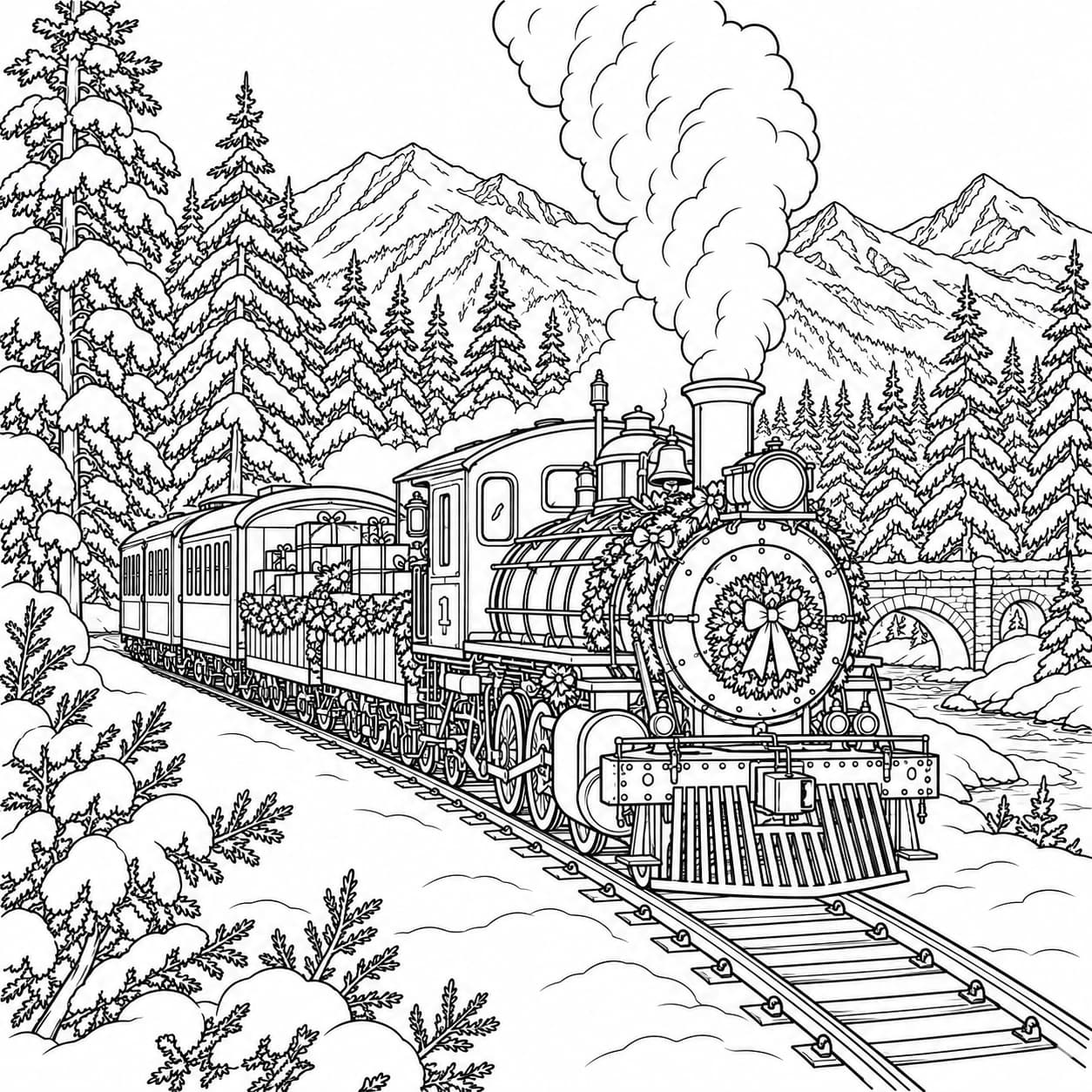 Coloriage: Coloriage de train de Noël