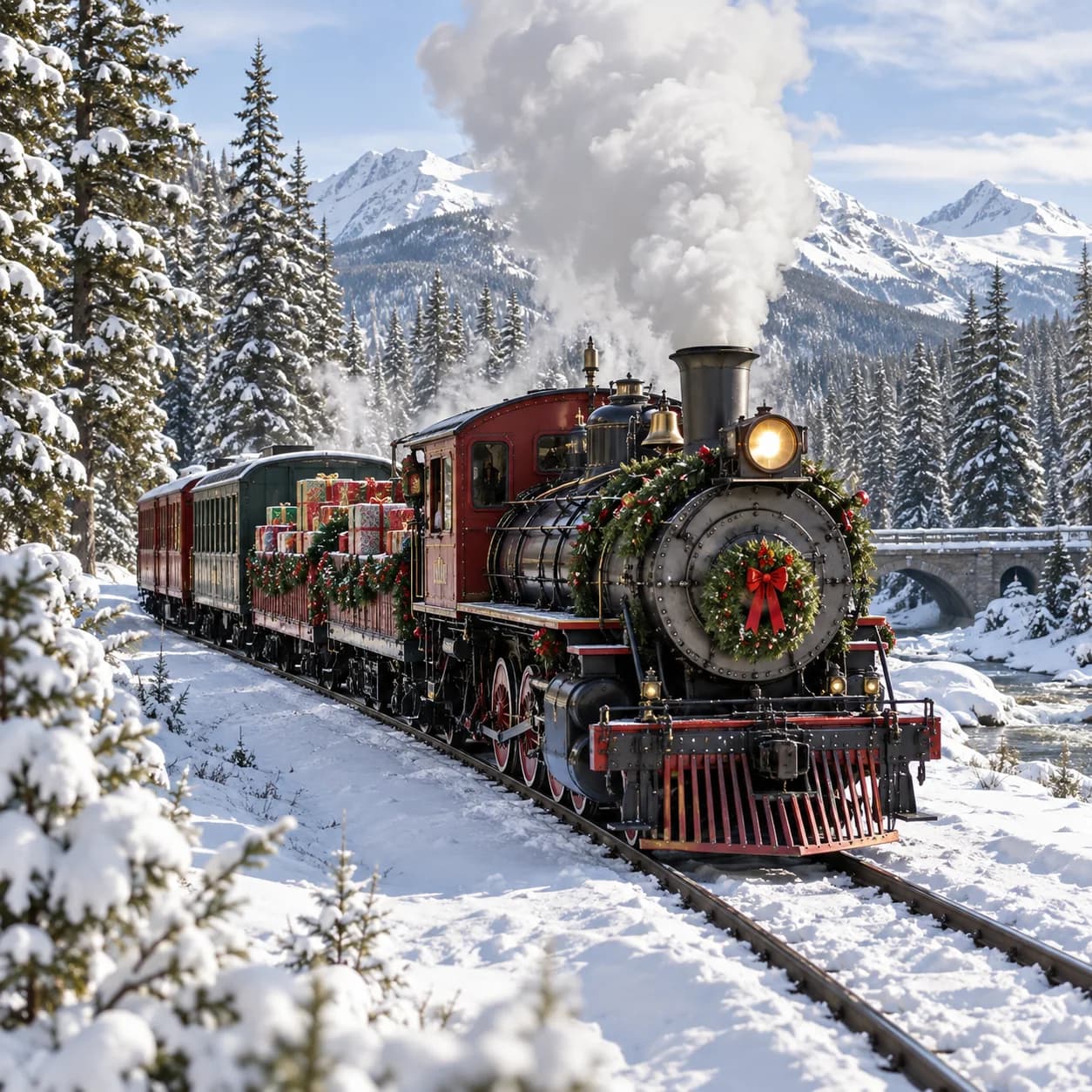 Realistic source: Christmas train coloring page