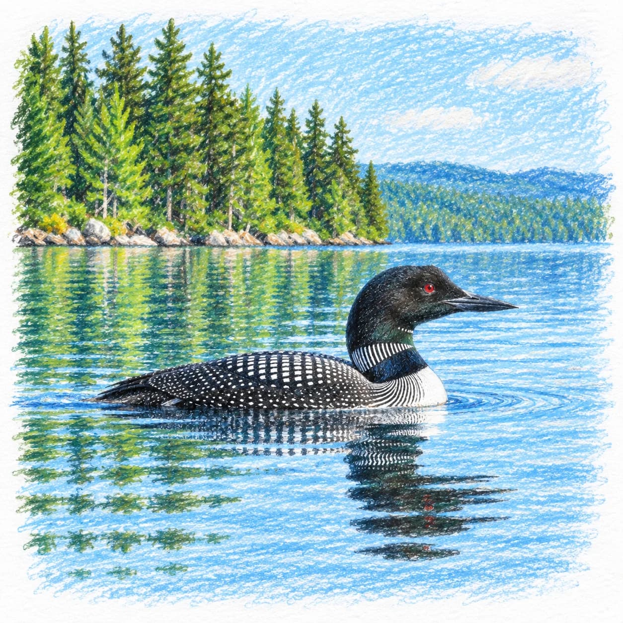 Modèle colorié: Coloriage de plongeon huard
