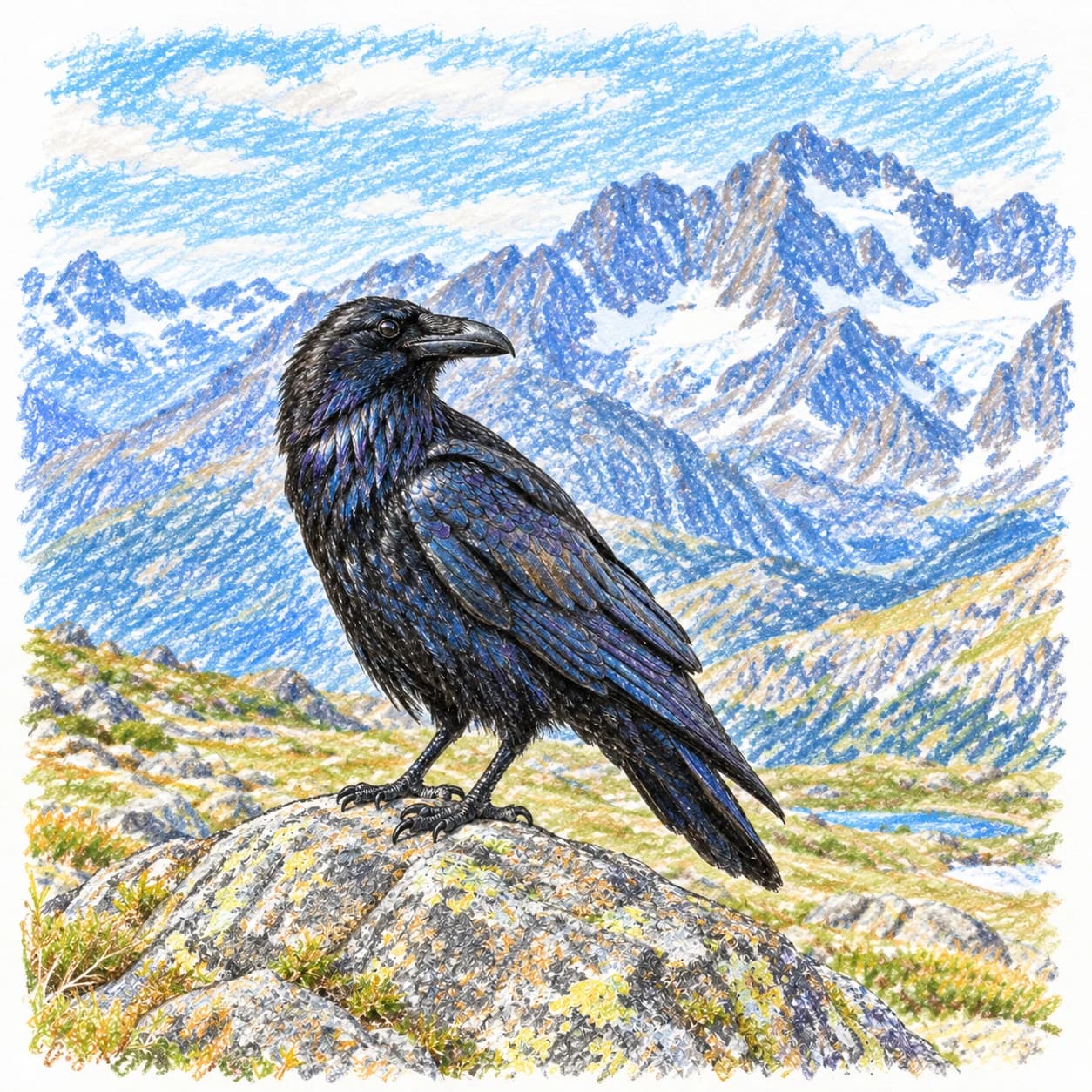 Colored model: Common raven coloring page