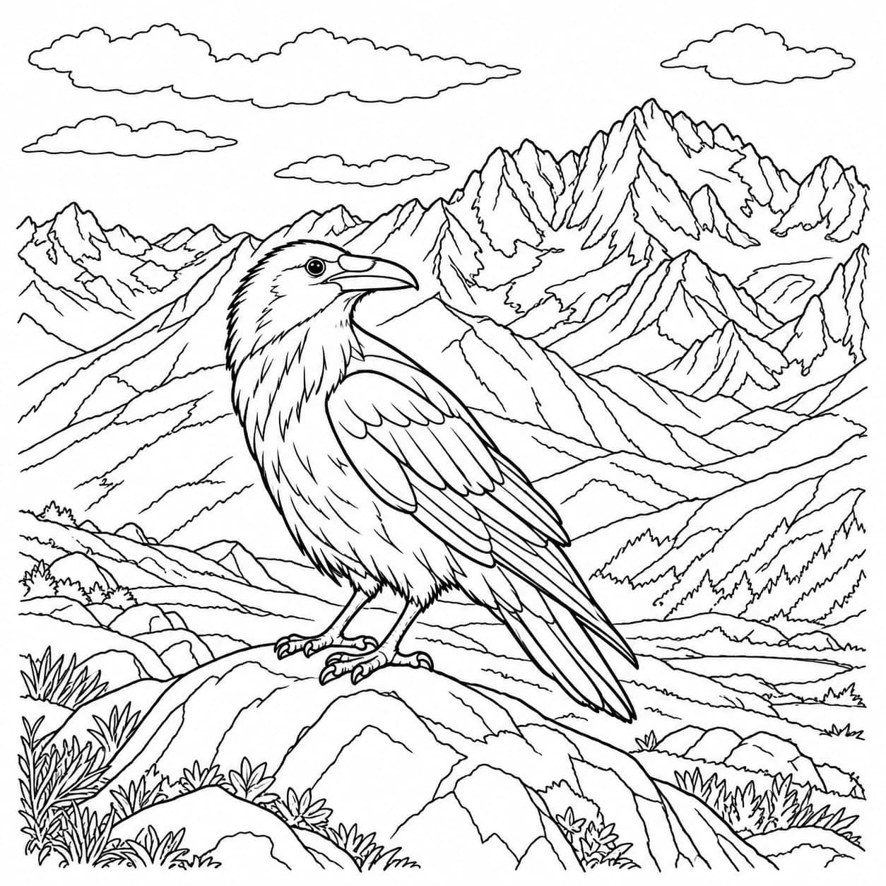 Coloring: Common raven coloring page