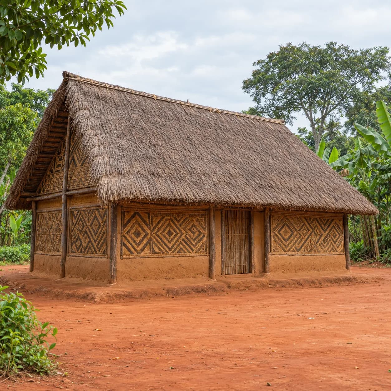 Photo réaliste: Coloriage de la RD Congo : case à motifs et chaume