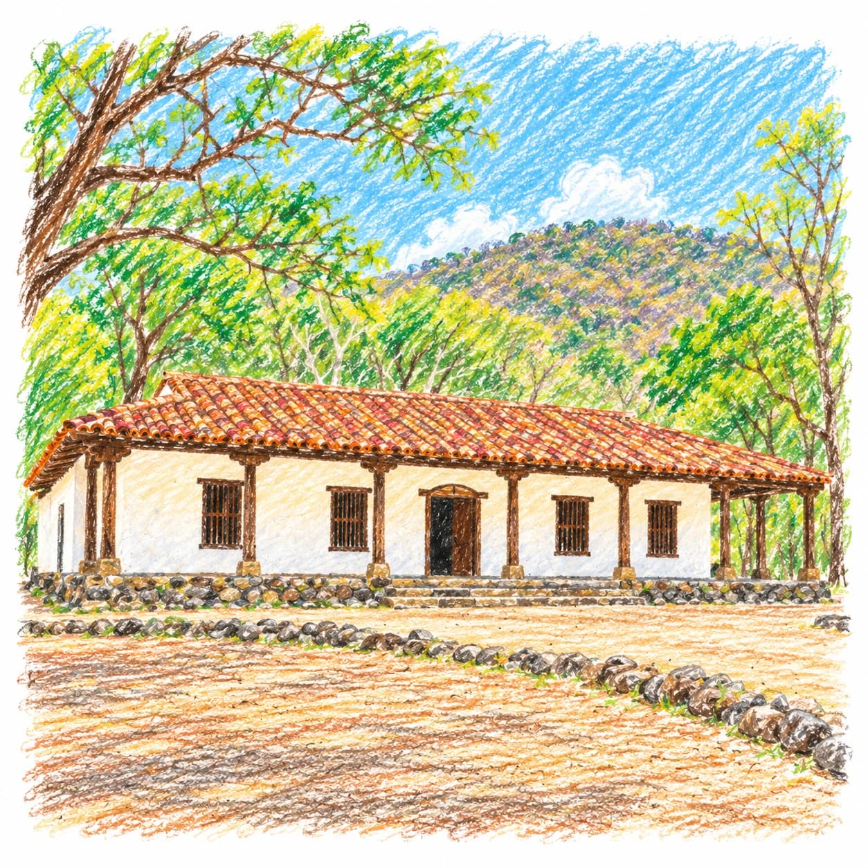 Modèle colorié: Coloriage du Costa Rica : ferme au toit de tuiles