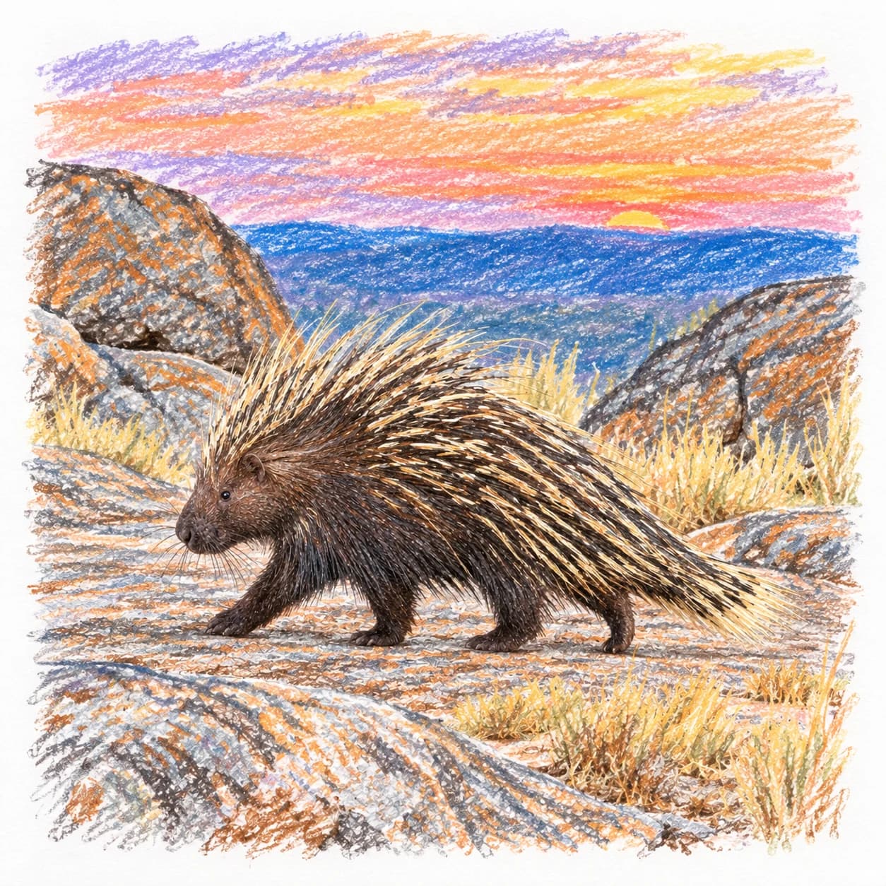 Modèle colorié: Coloriage de porc-épic à crête