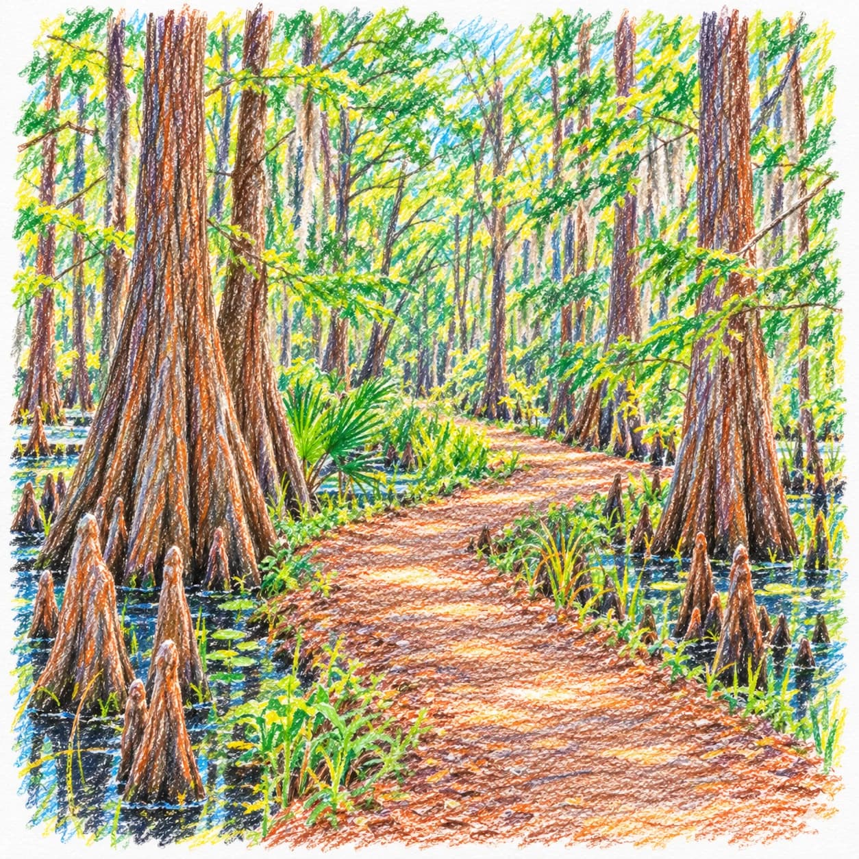 Colored model: Cypress swamp winding trail coloring page