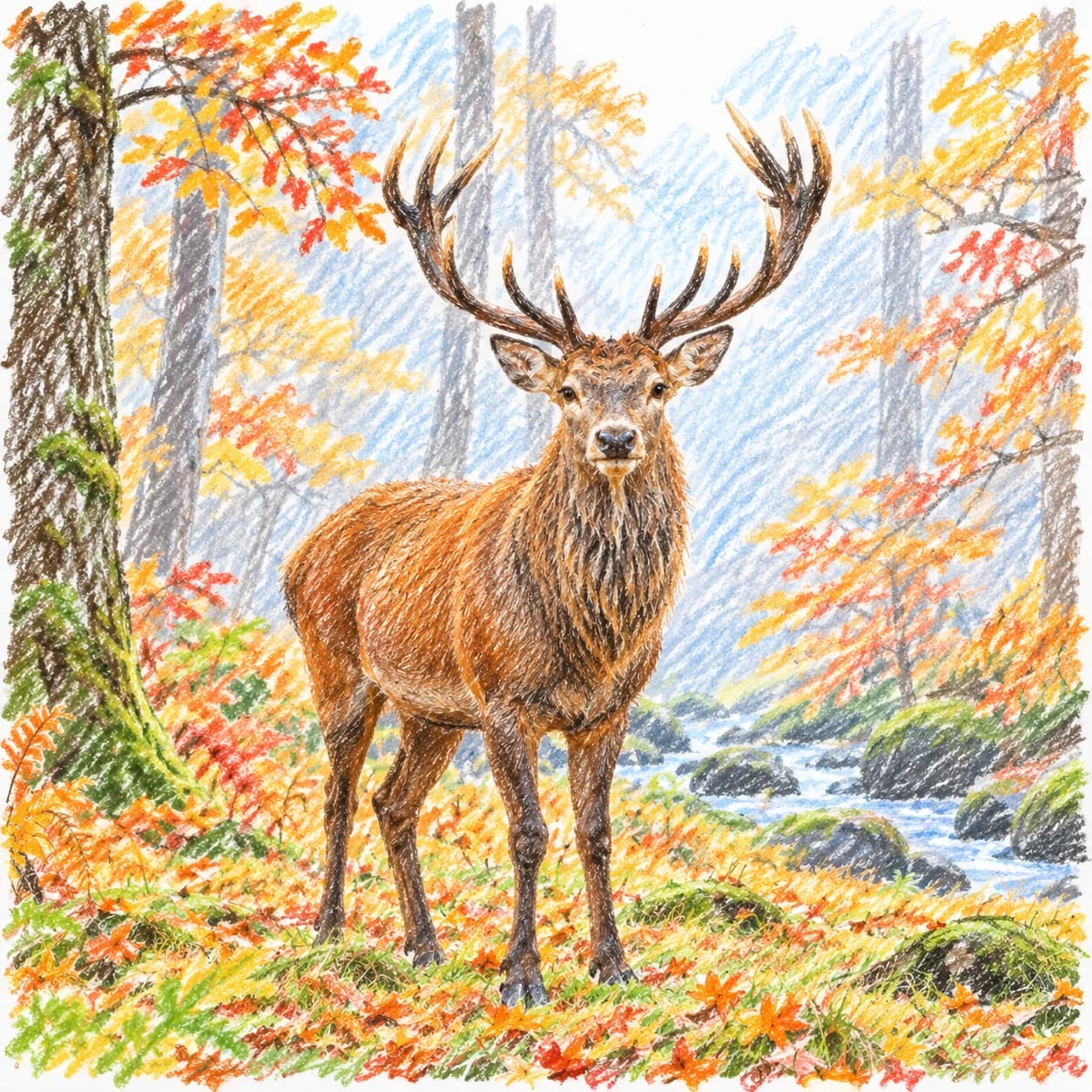 Modèle colorié: Coloriage de cerf