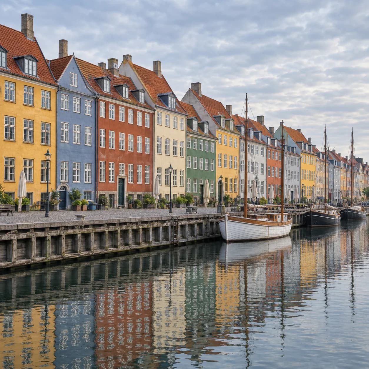 Photo réaliste: Coloriage du Danemark : maisons colorées sur le port