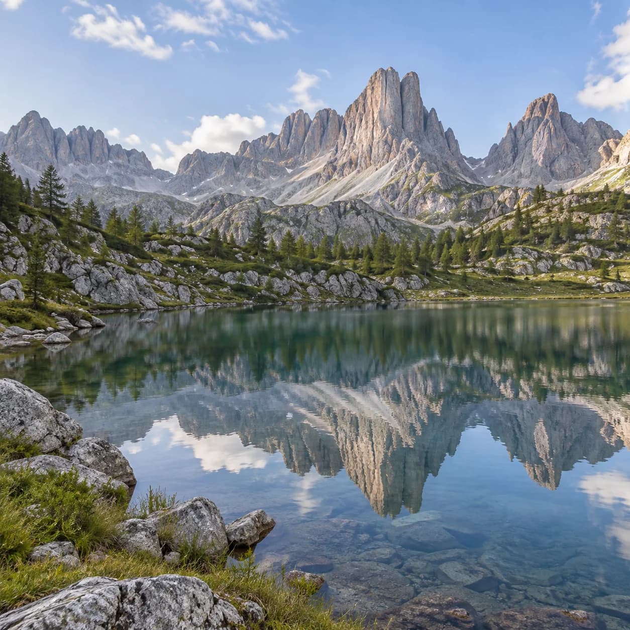 Photo réaliste: Coloriage des Dolomites : lac glaciaire