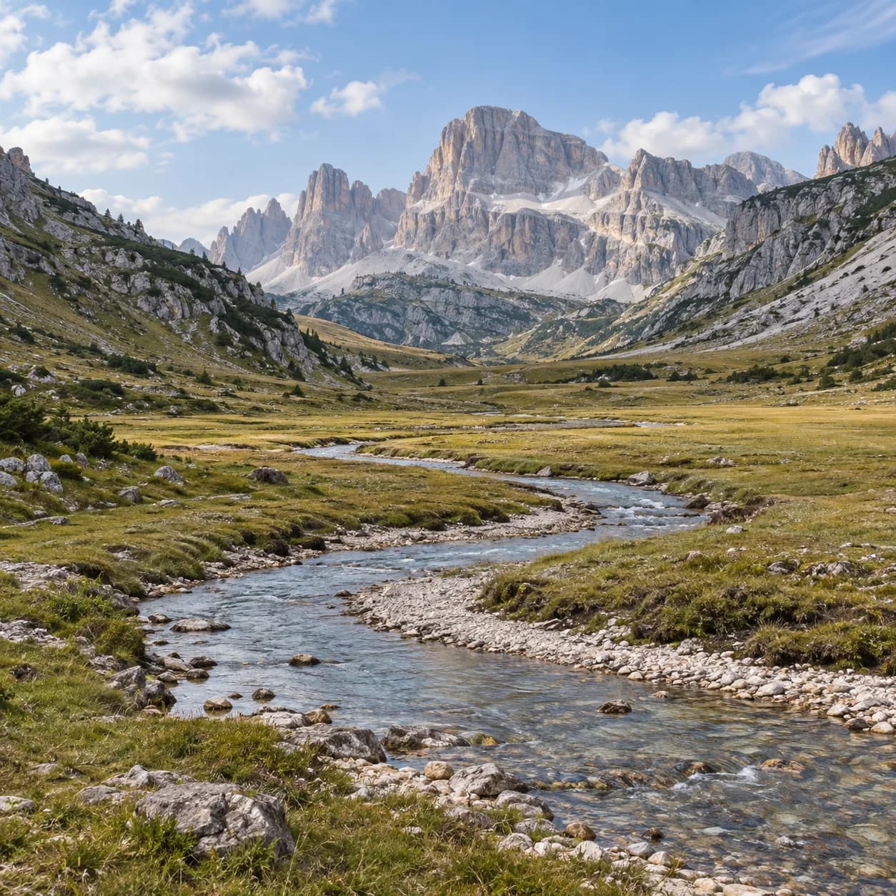 Photo réaliste: Coloriage des Dolomites : haute vallée