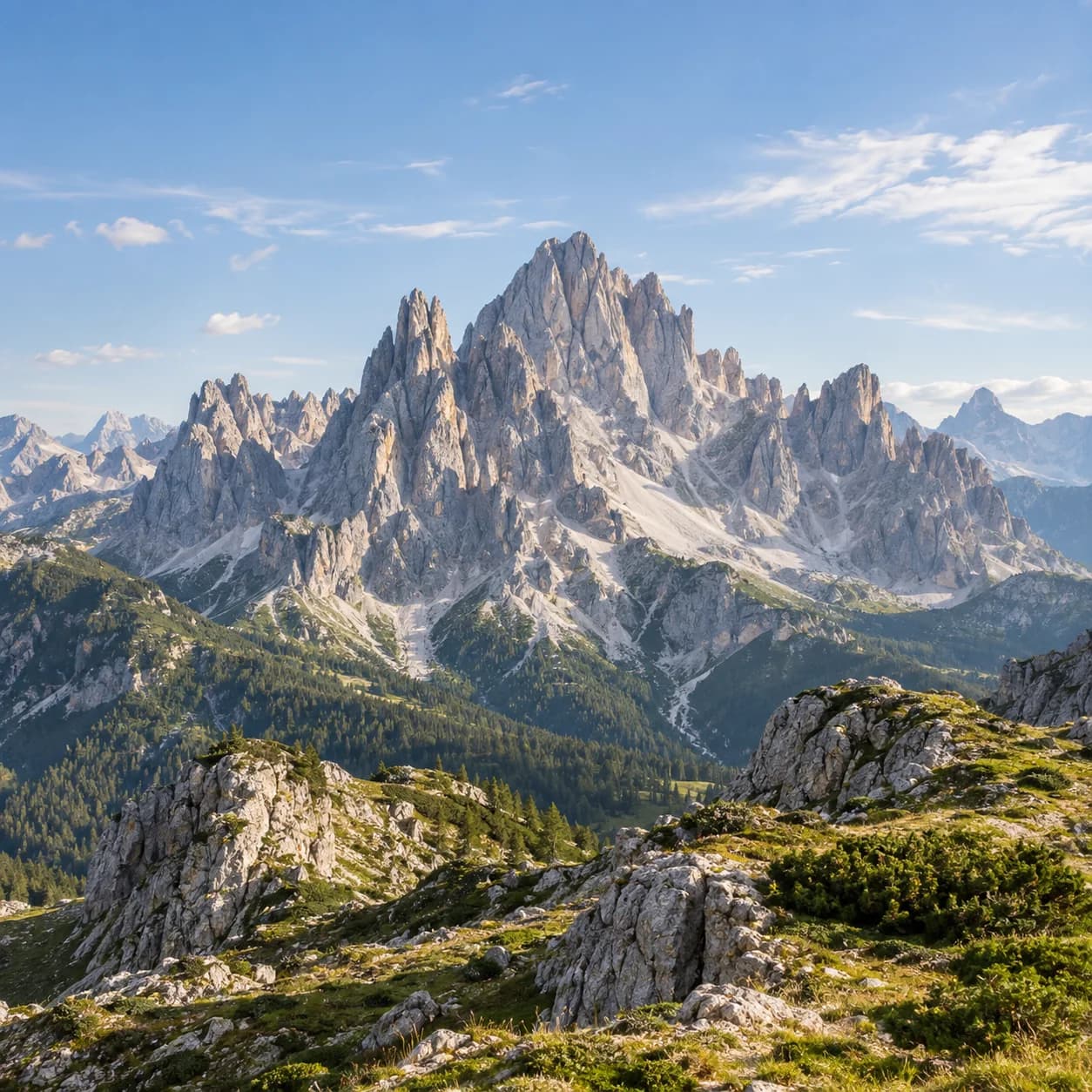 Photo réaliste: Coloriage des Dolomites : sommets dentelés