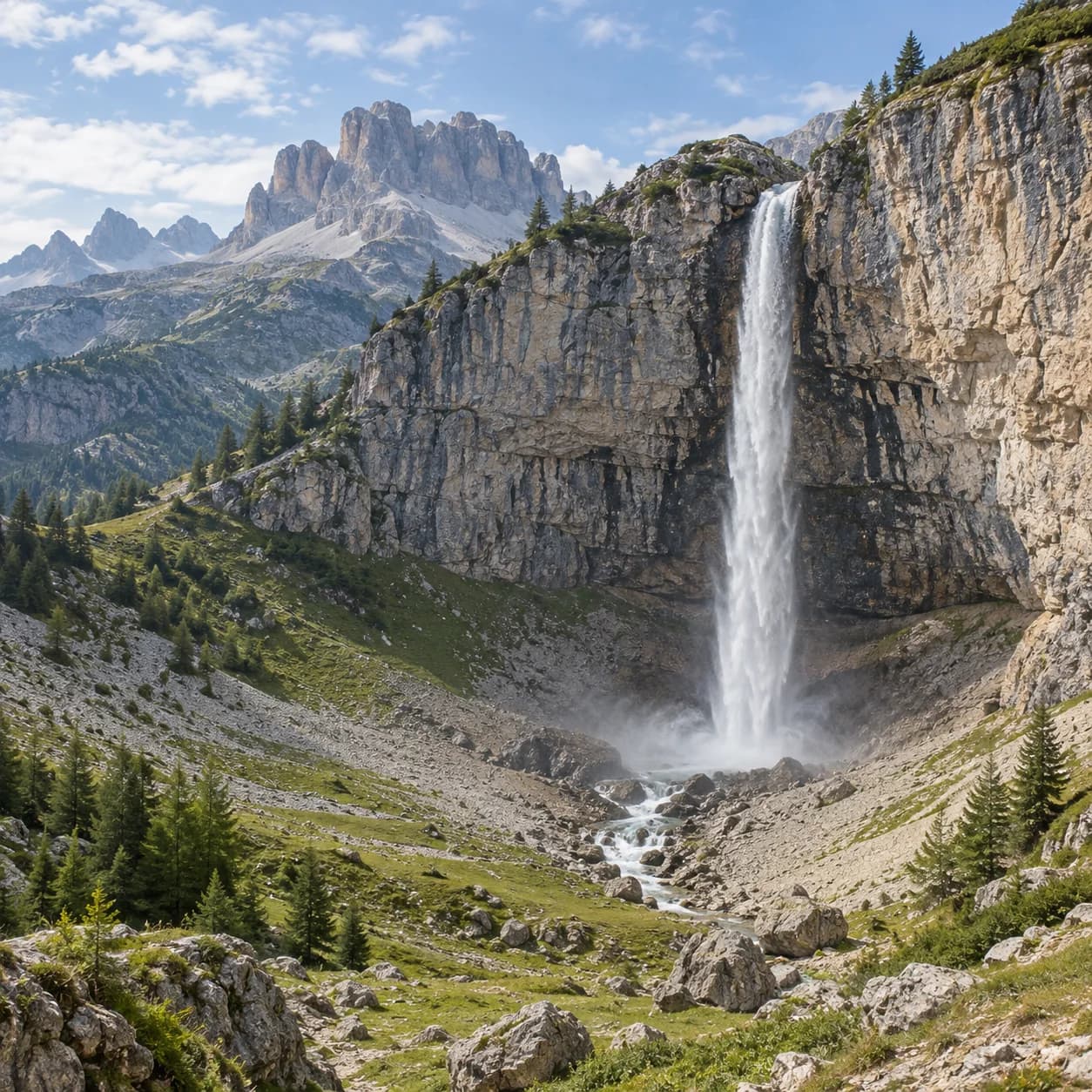 Foto realista: Dibujo de los Dolomitas para colorear: cascada