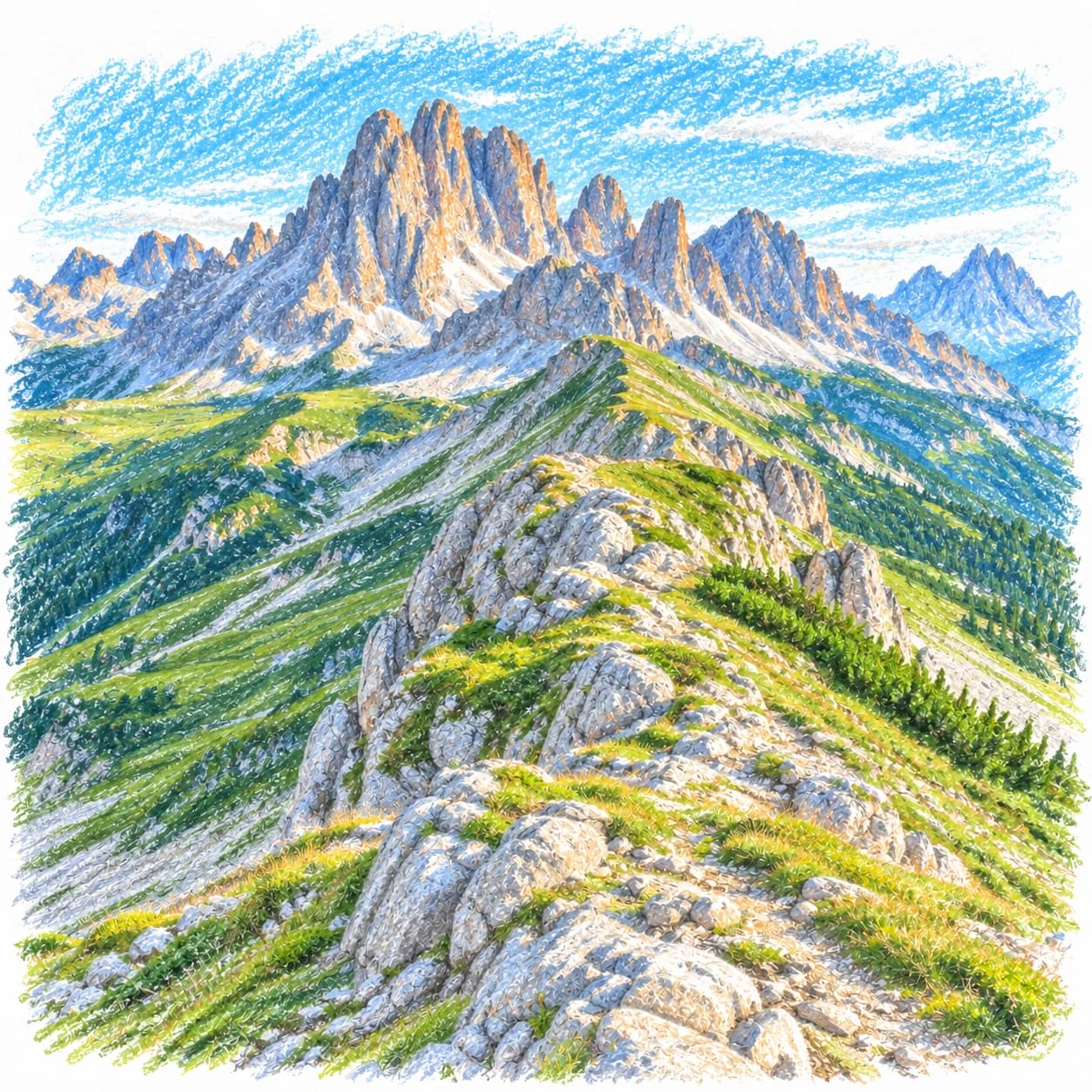 Colored model: Dolomites rocky ridge coloring page