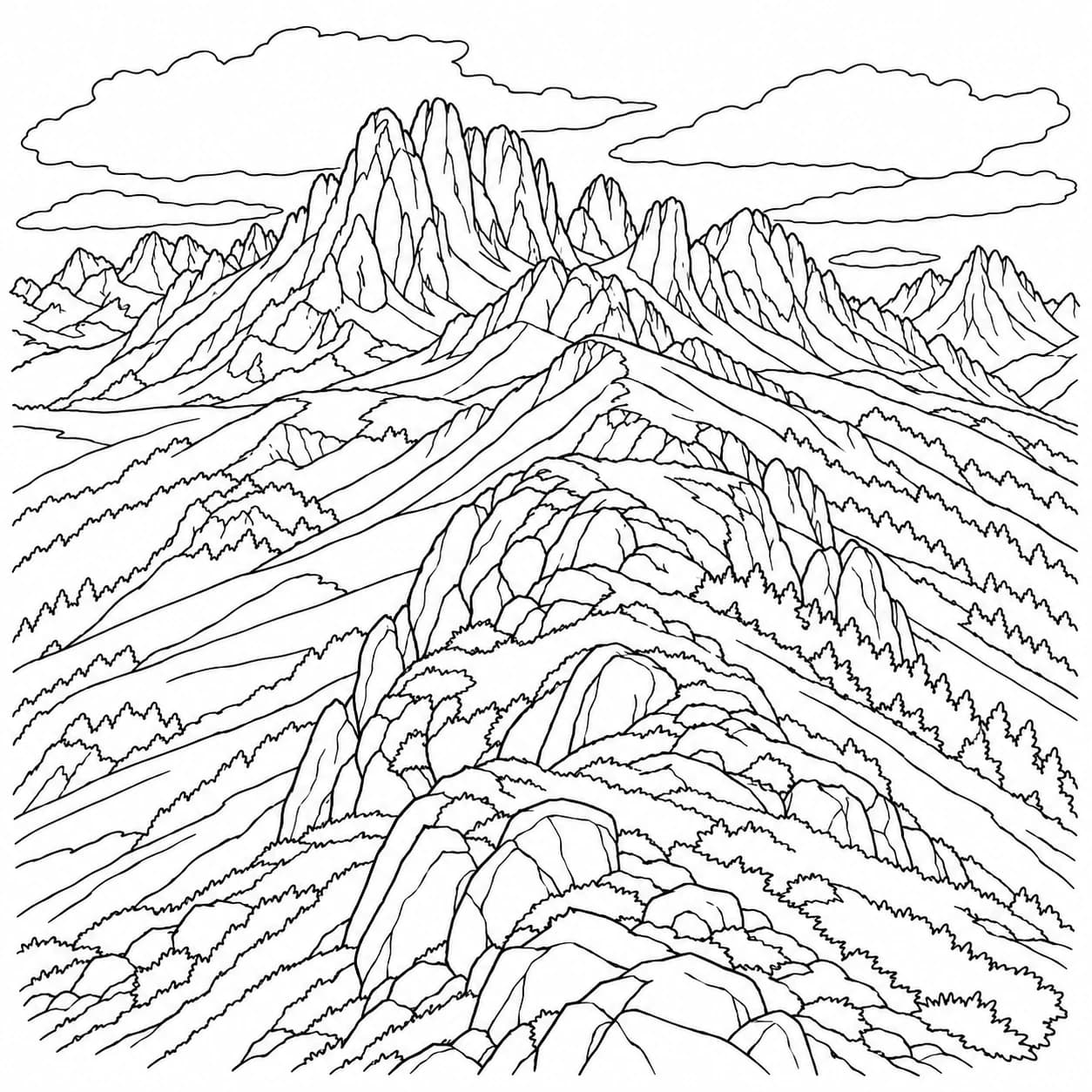 Coloriage: Coloriage des Dolomites : crête rocheuse