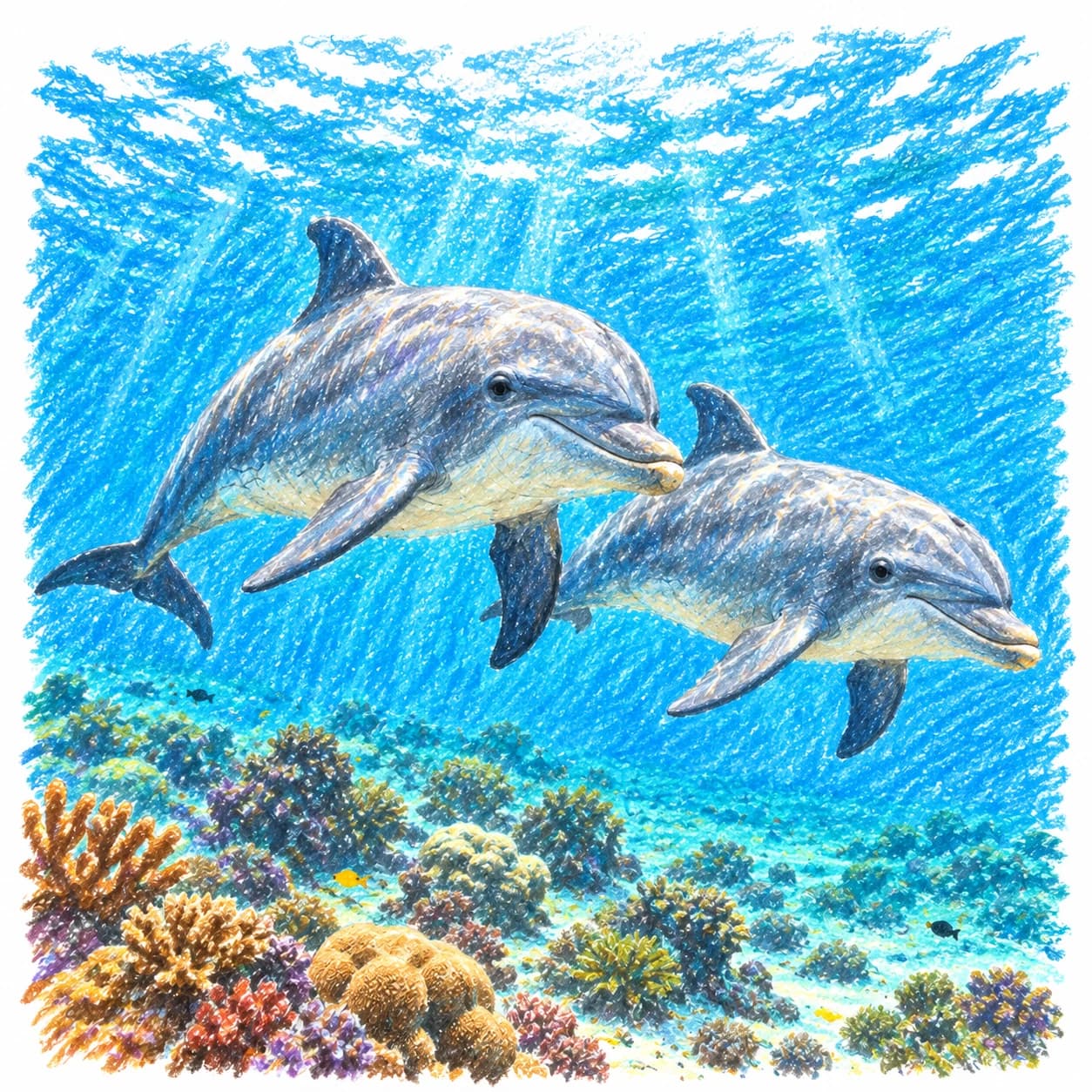 Modèle colorié: Coloriage de dauphins