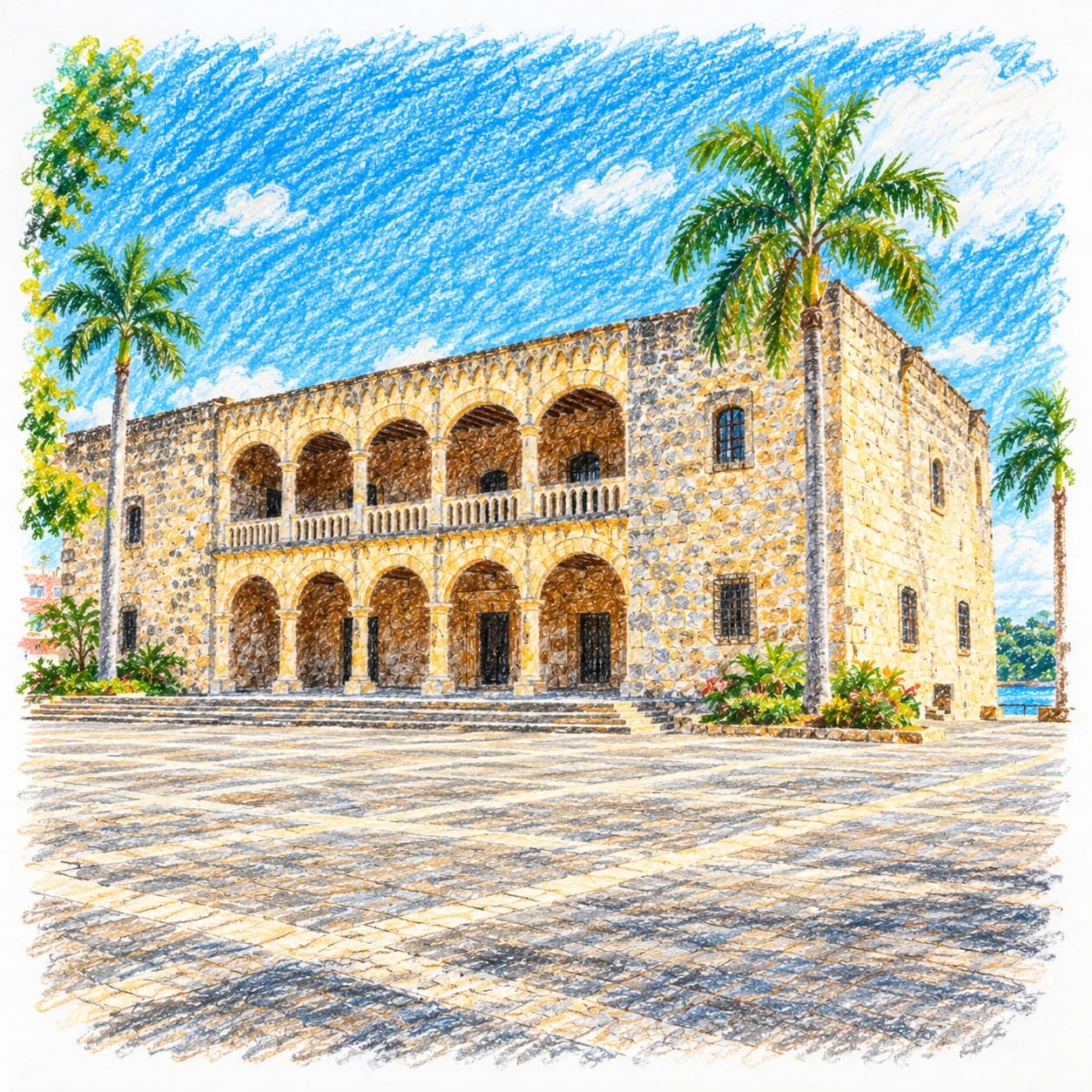 Modèle colorié: Coloriage de la République dominicaine : palais colonial