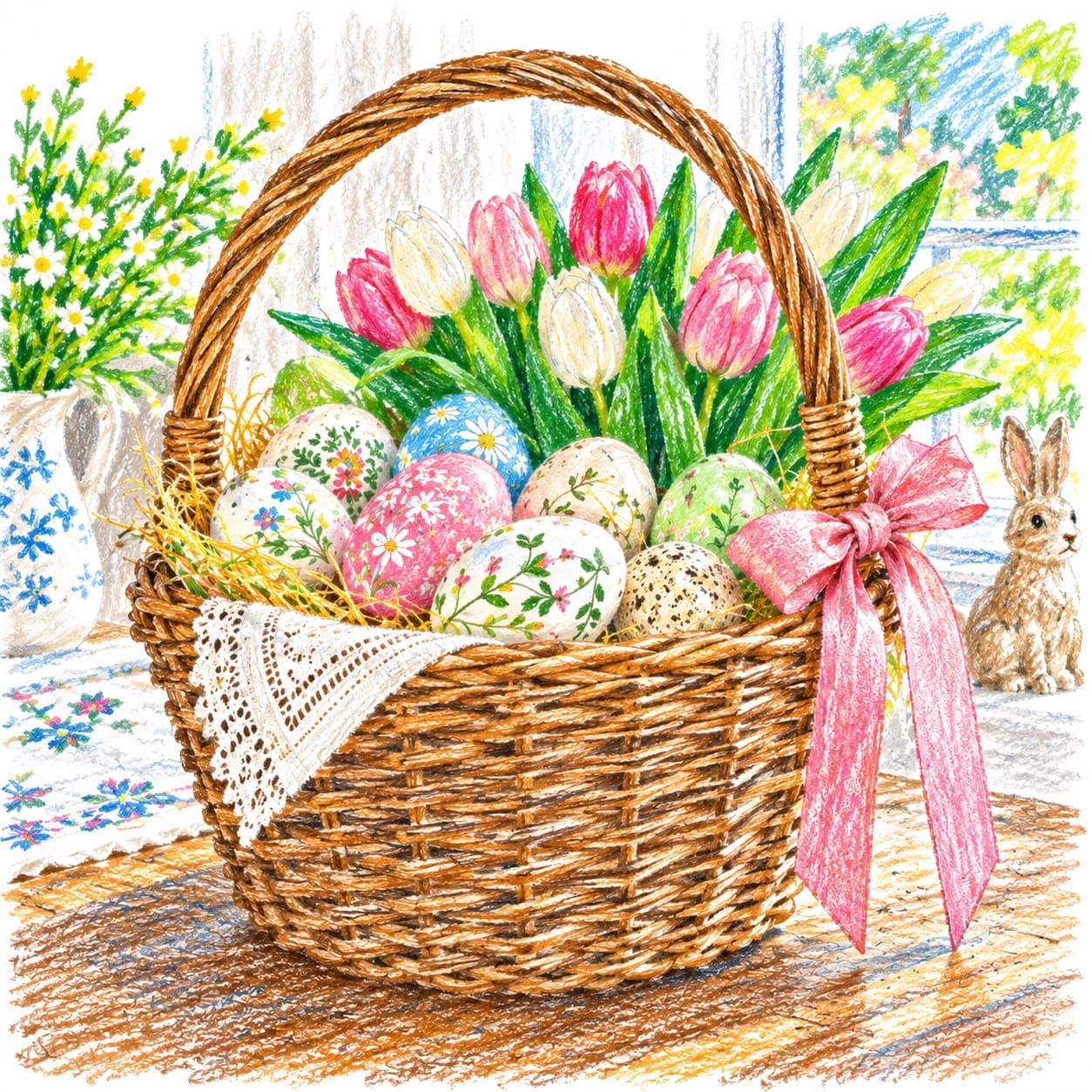 Modèle colorié: Coloriage de panier de Pâques