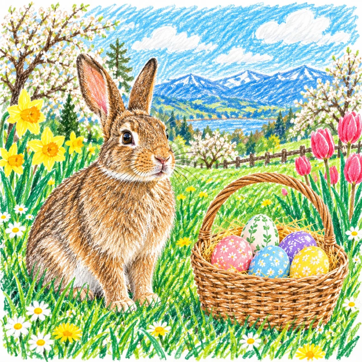 Colored model: Easter bunny coloring page