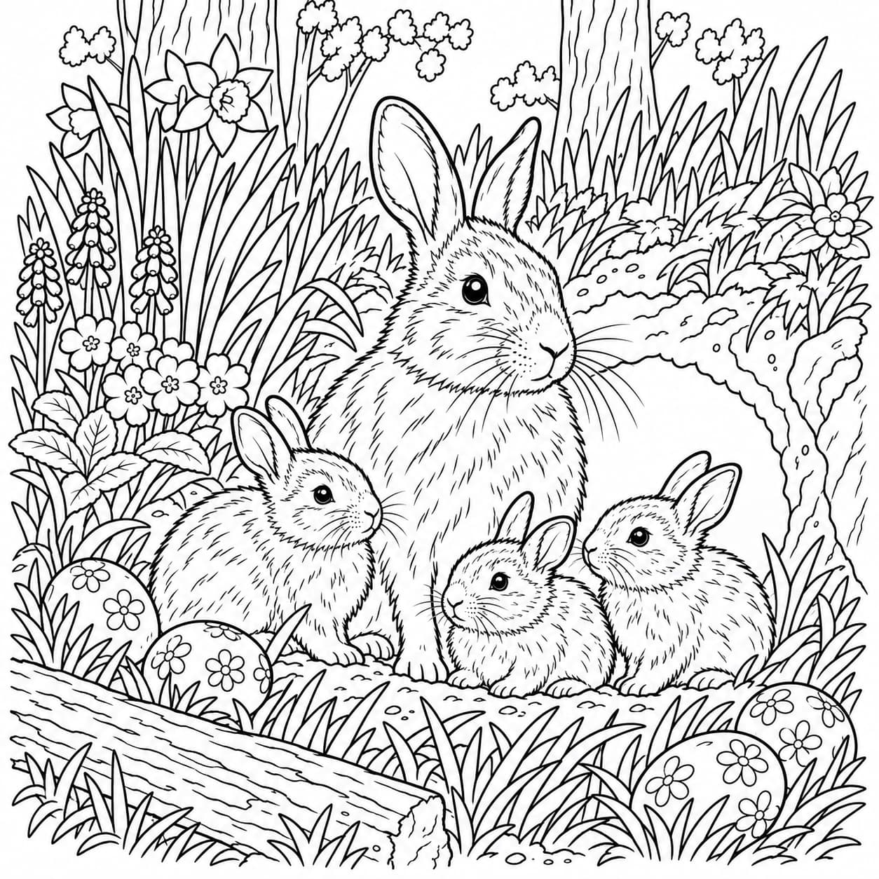 Coloring: Easter bunny family coloring page