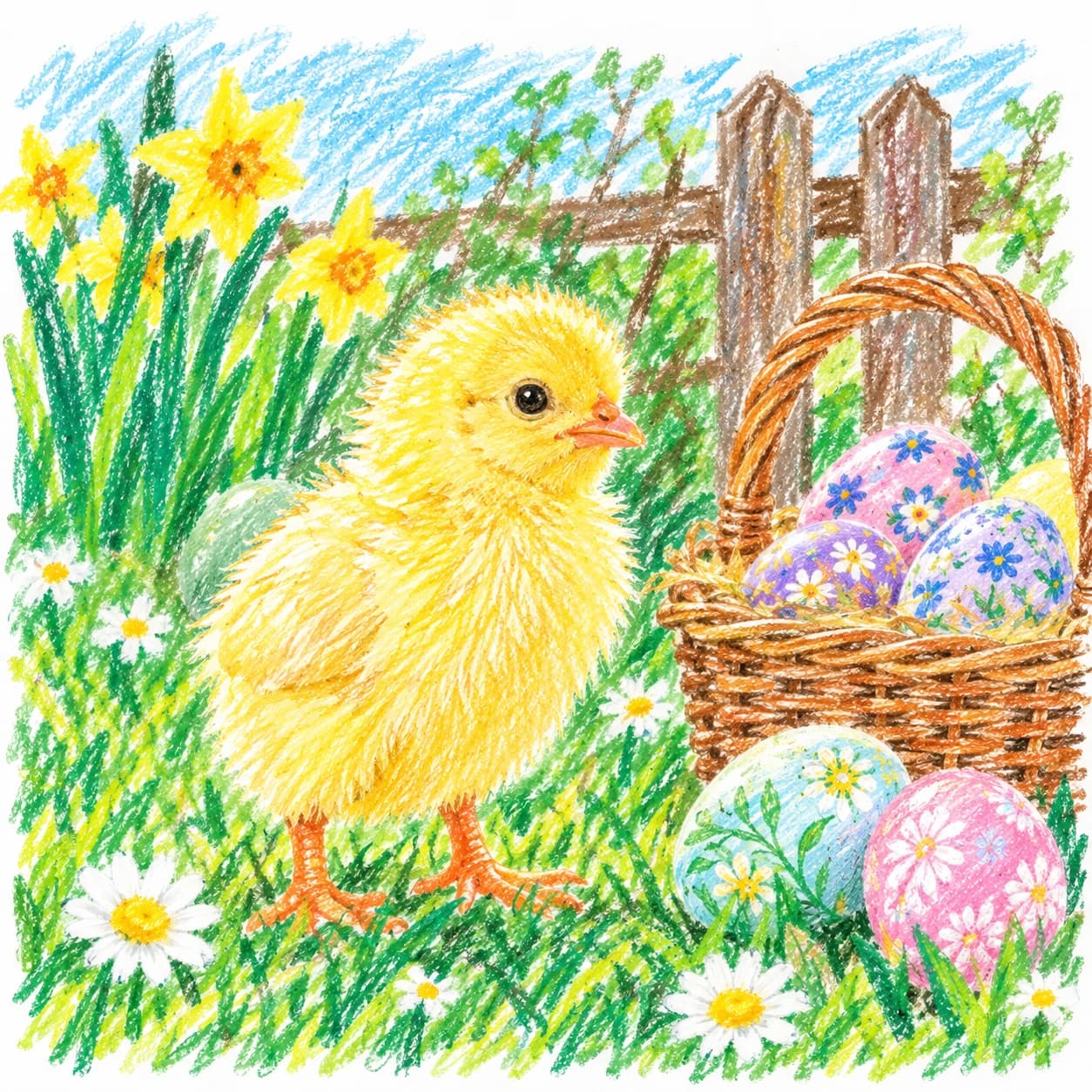 Modèle colorié: Coloriage de poussin de Pâques