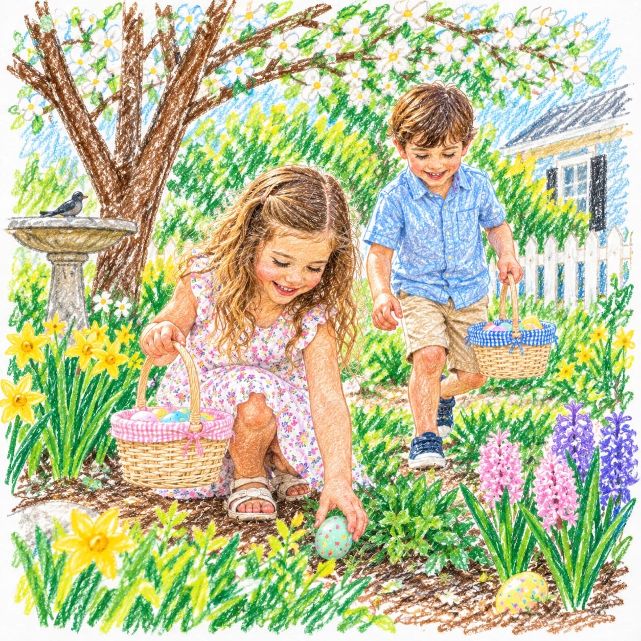 Modèle colorié: Coloriage de chasse aux œufs de Pâques