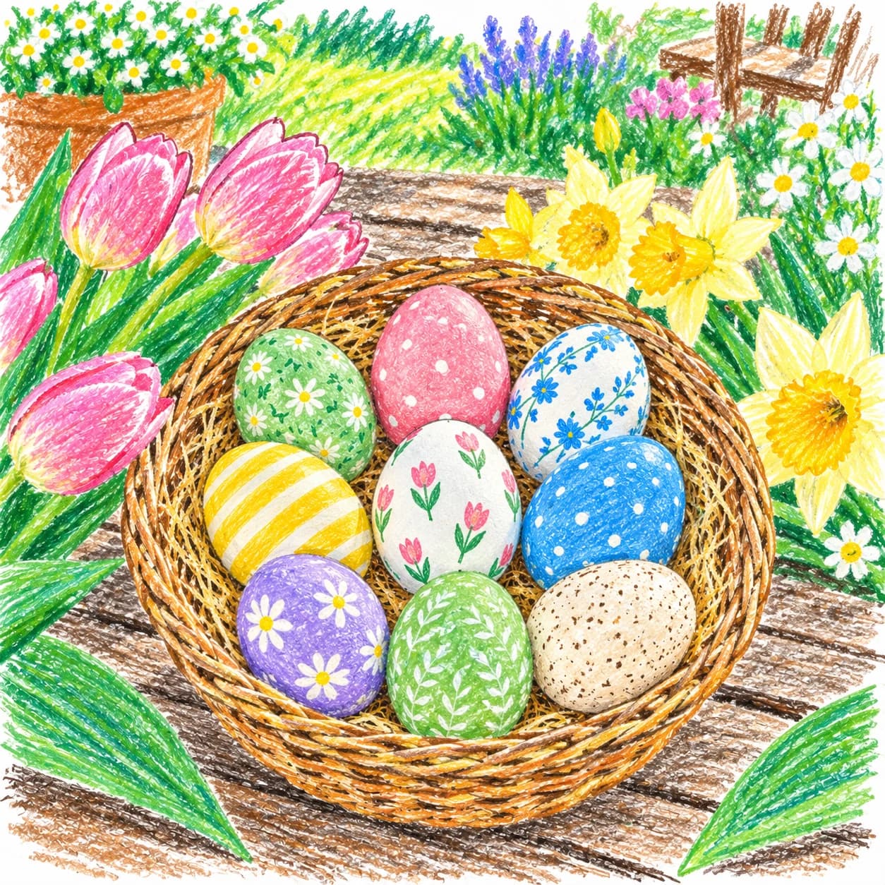 Colored model: Decorated Easter eggs coloring page