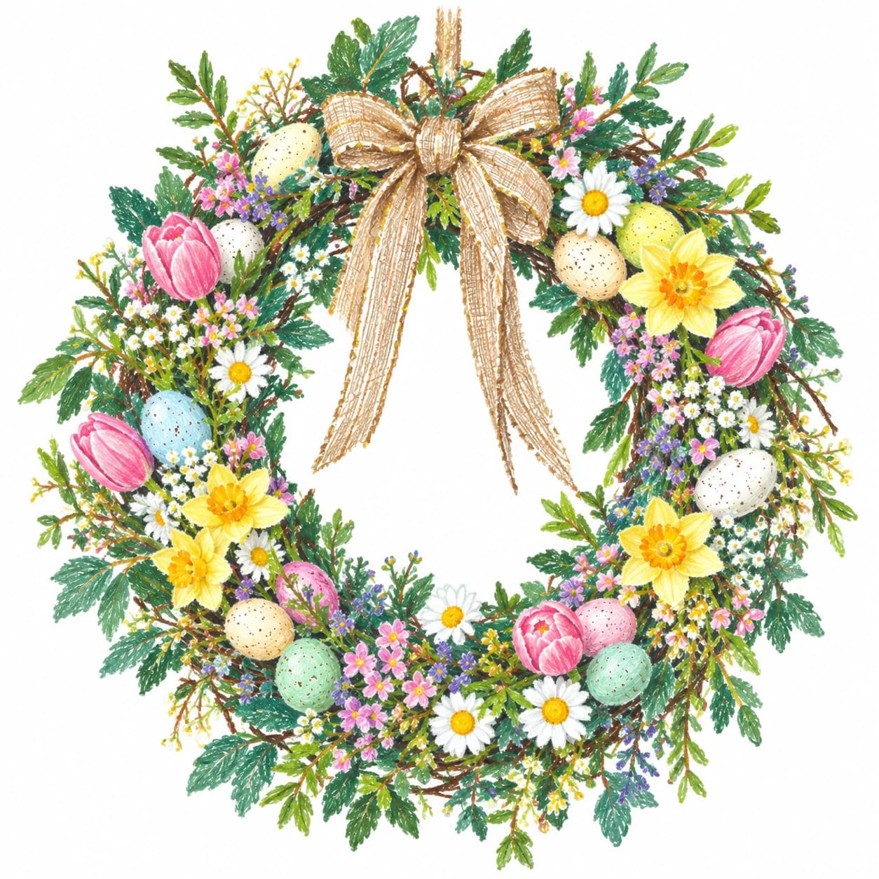 Modèle colorié: Coloriage de couronne de Pâques