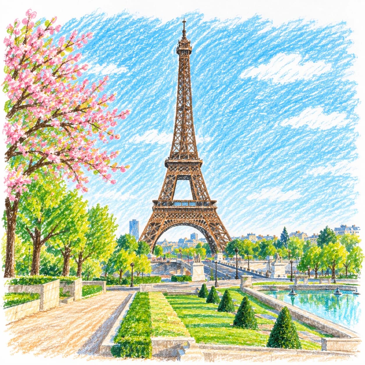Colored model: Eiffel Tower coloring page