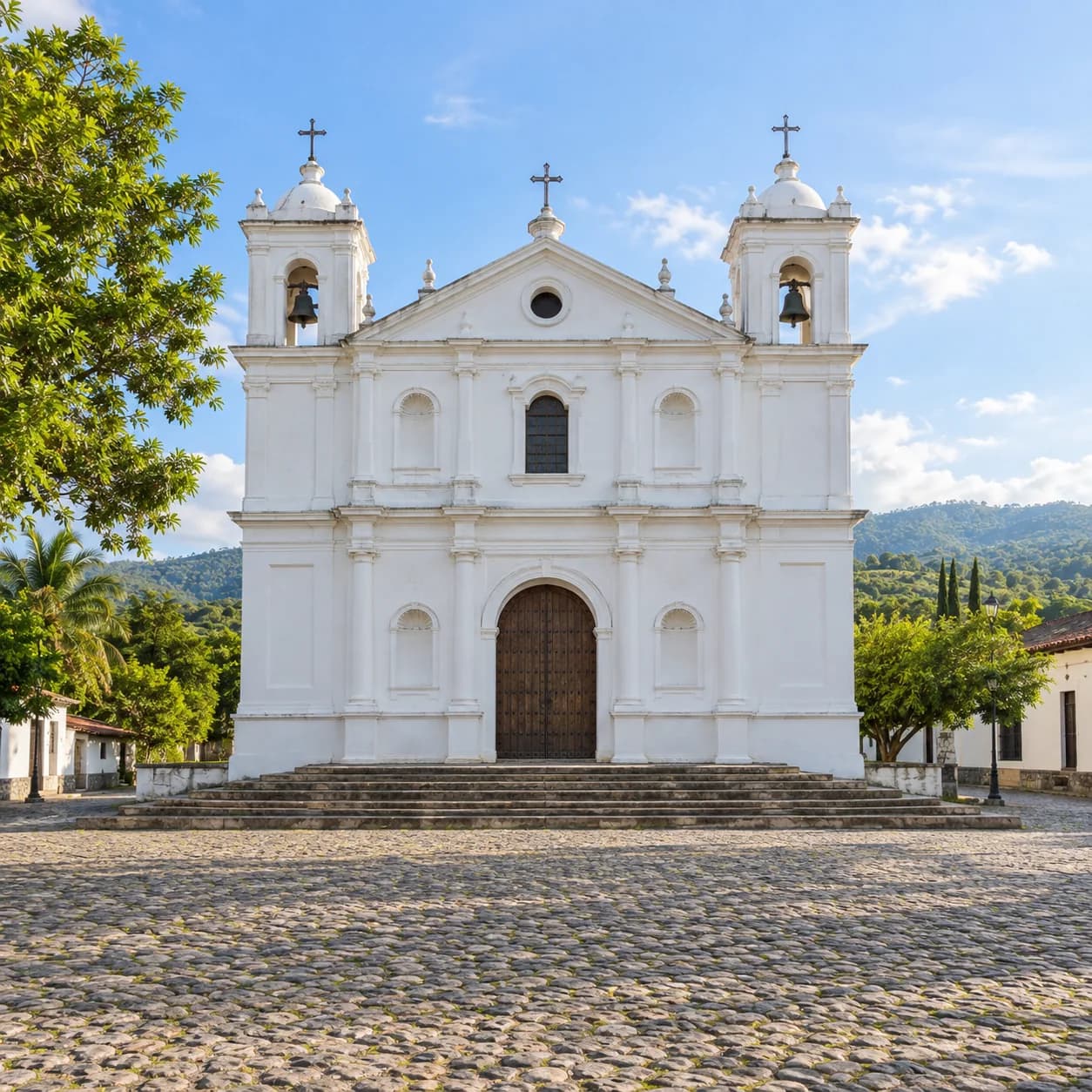 Realistic source: El Salvador coloring page: white colonial church