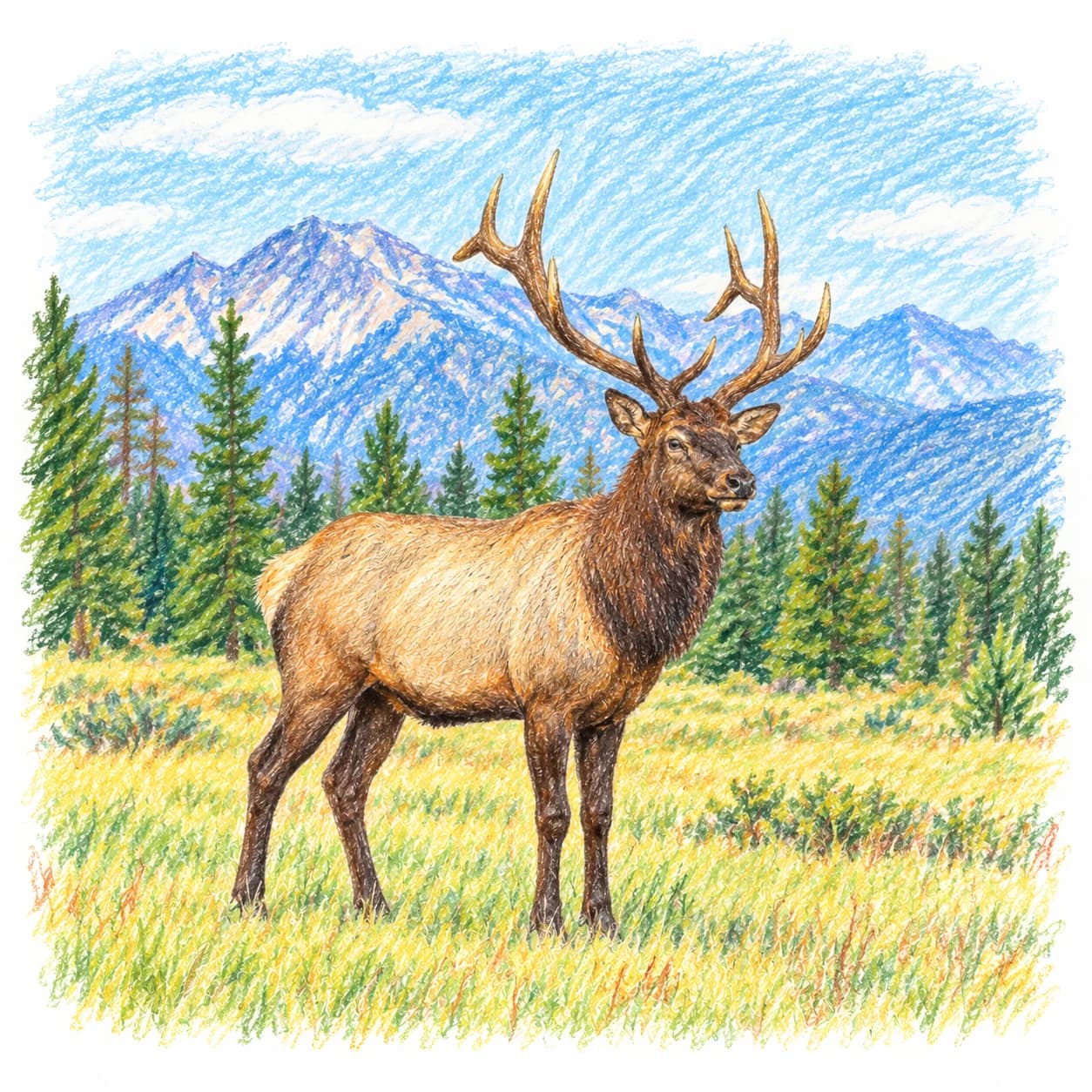 Modèle colorié: Coloriage de wapiti