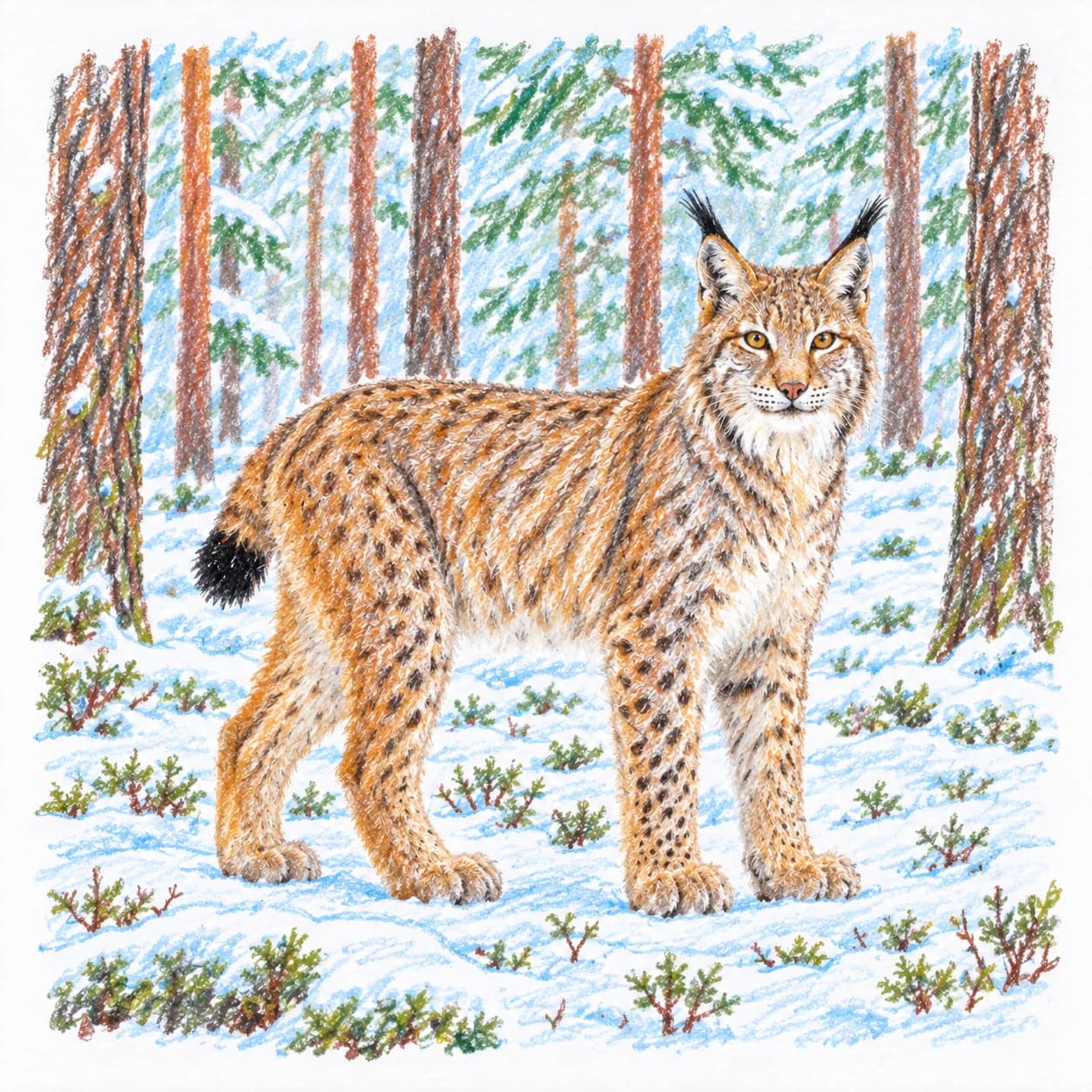Modèle colorié: Coloriage de lynx boréal