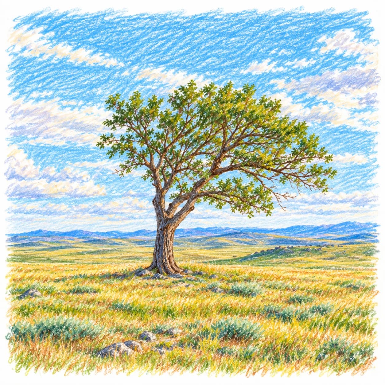 Colored model: Eurasian steppe solitary tree coloring page