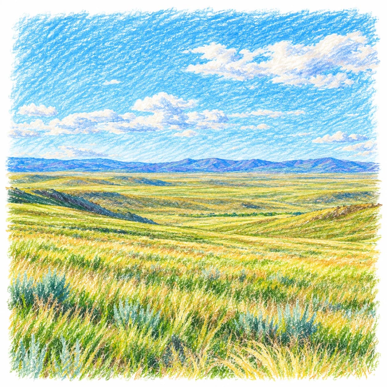Colored model: Eurasian steppe wide panorama coloring page