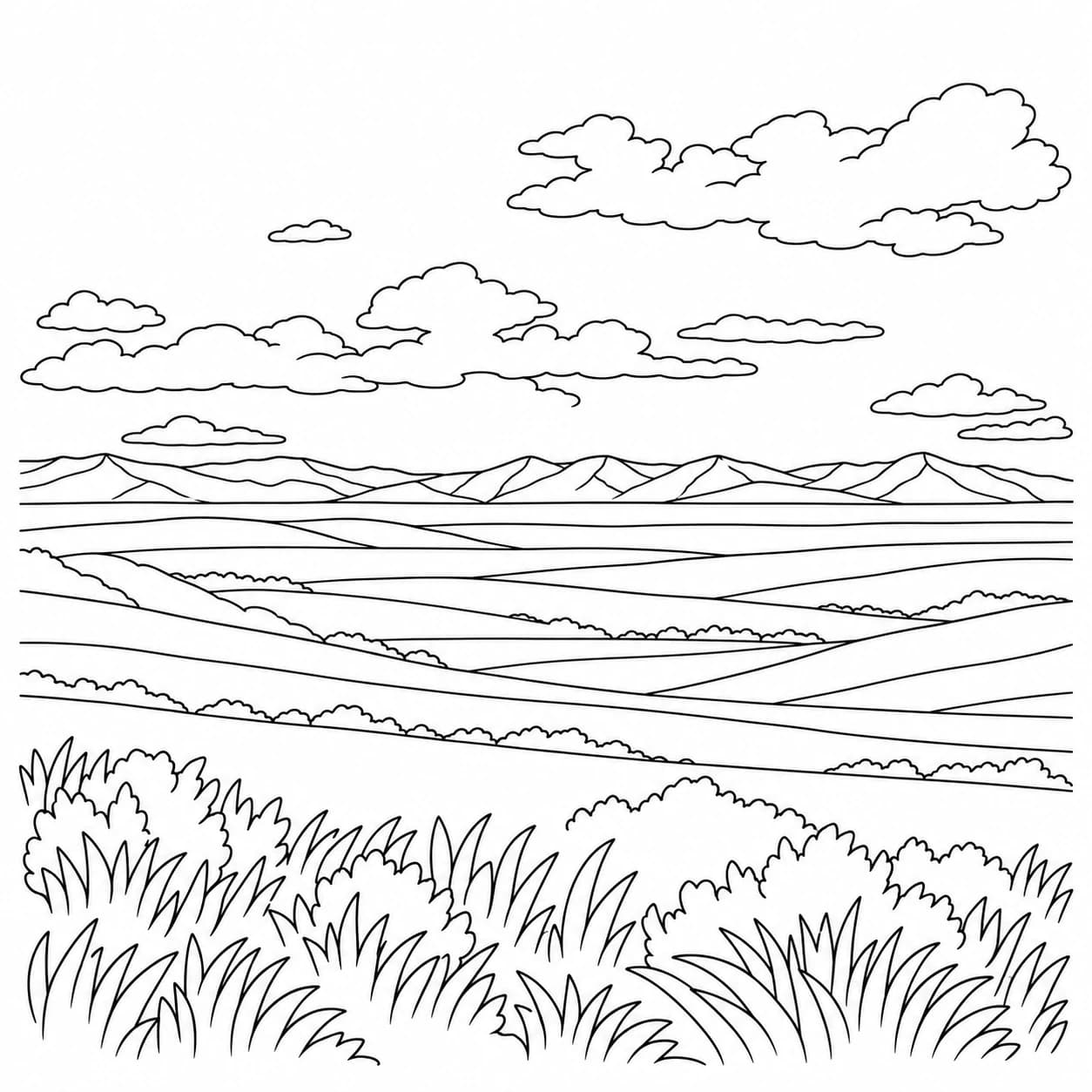 Coloriage: Coloriage de la steppe eurasienne : vaste panorama