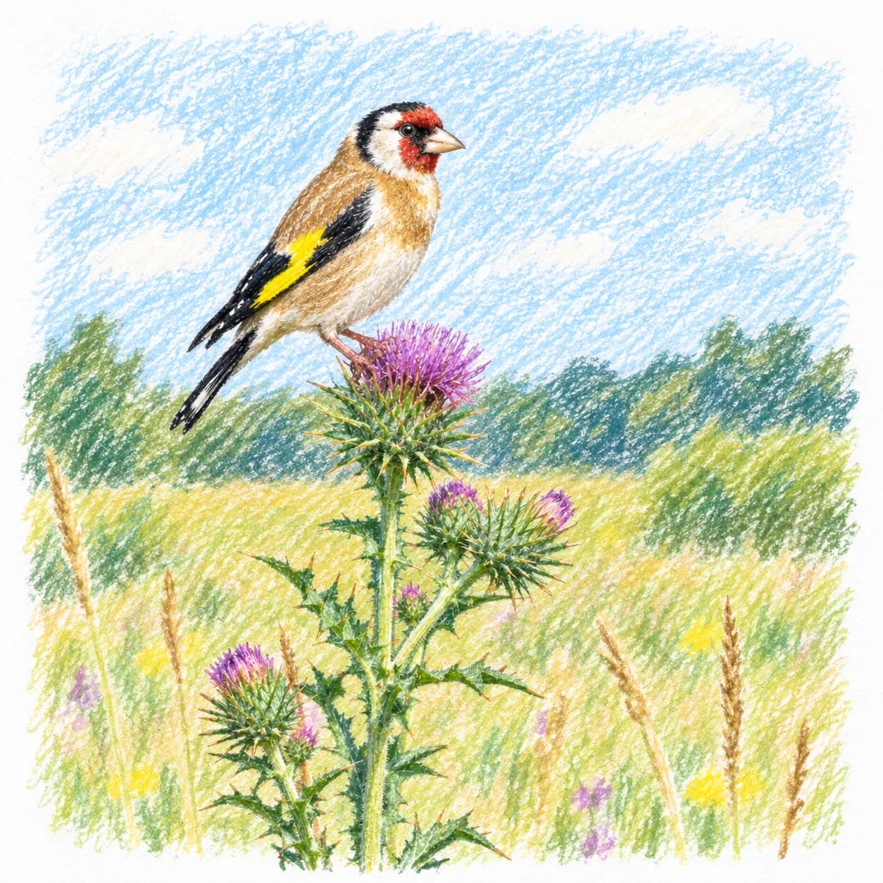 Modèle colorié: Coloriage de chardonneret élégant