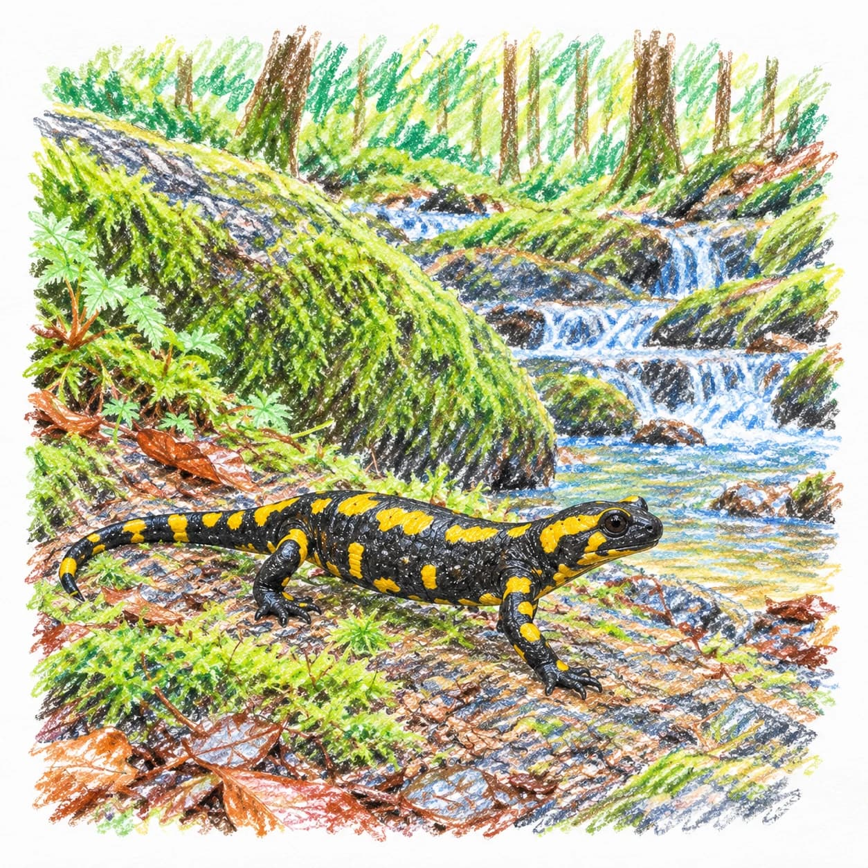 Modèle colorié: Coloriage de salamandre tachetée