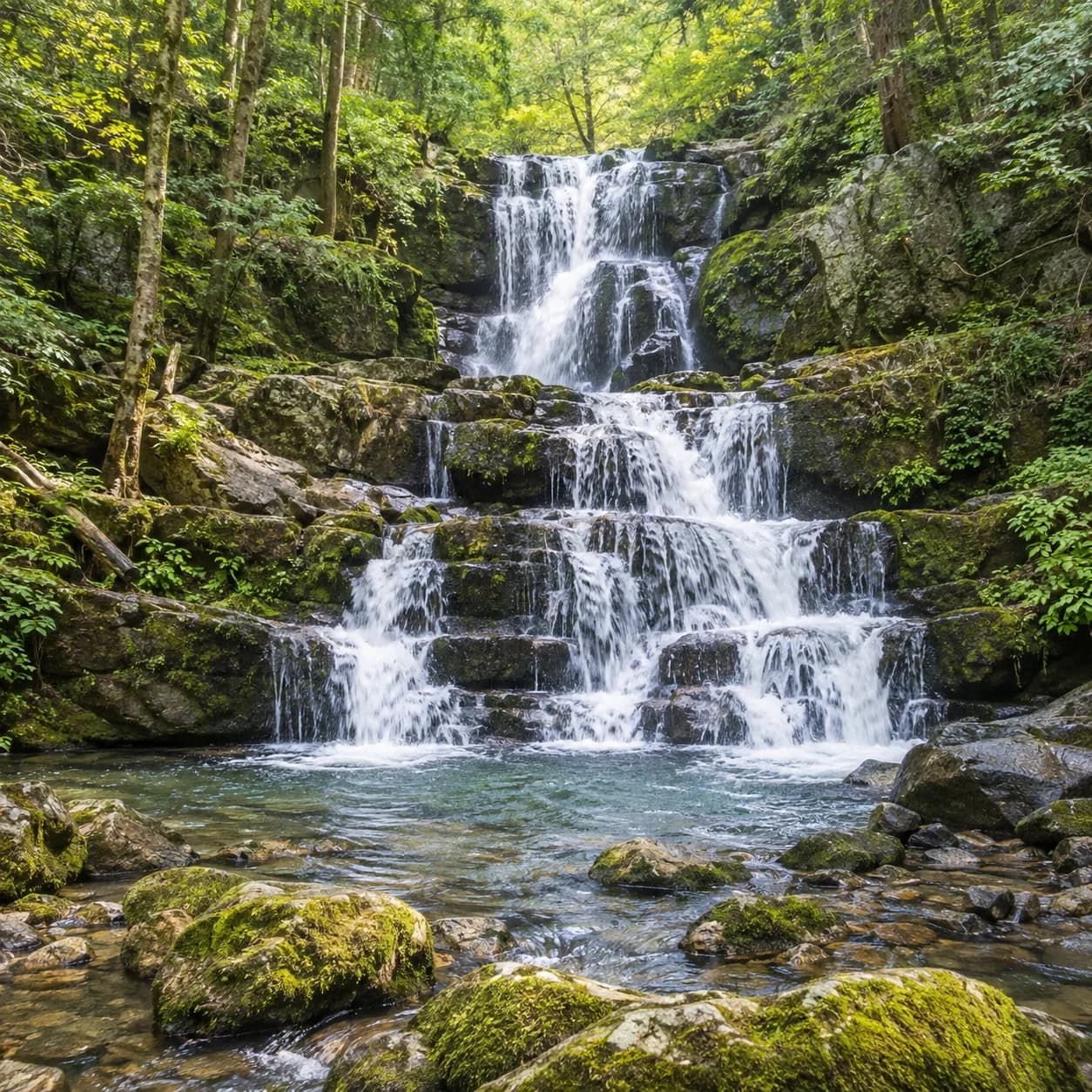Photo réaliste: Coloriage de cascade en forêt
