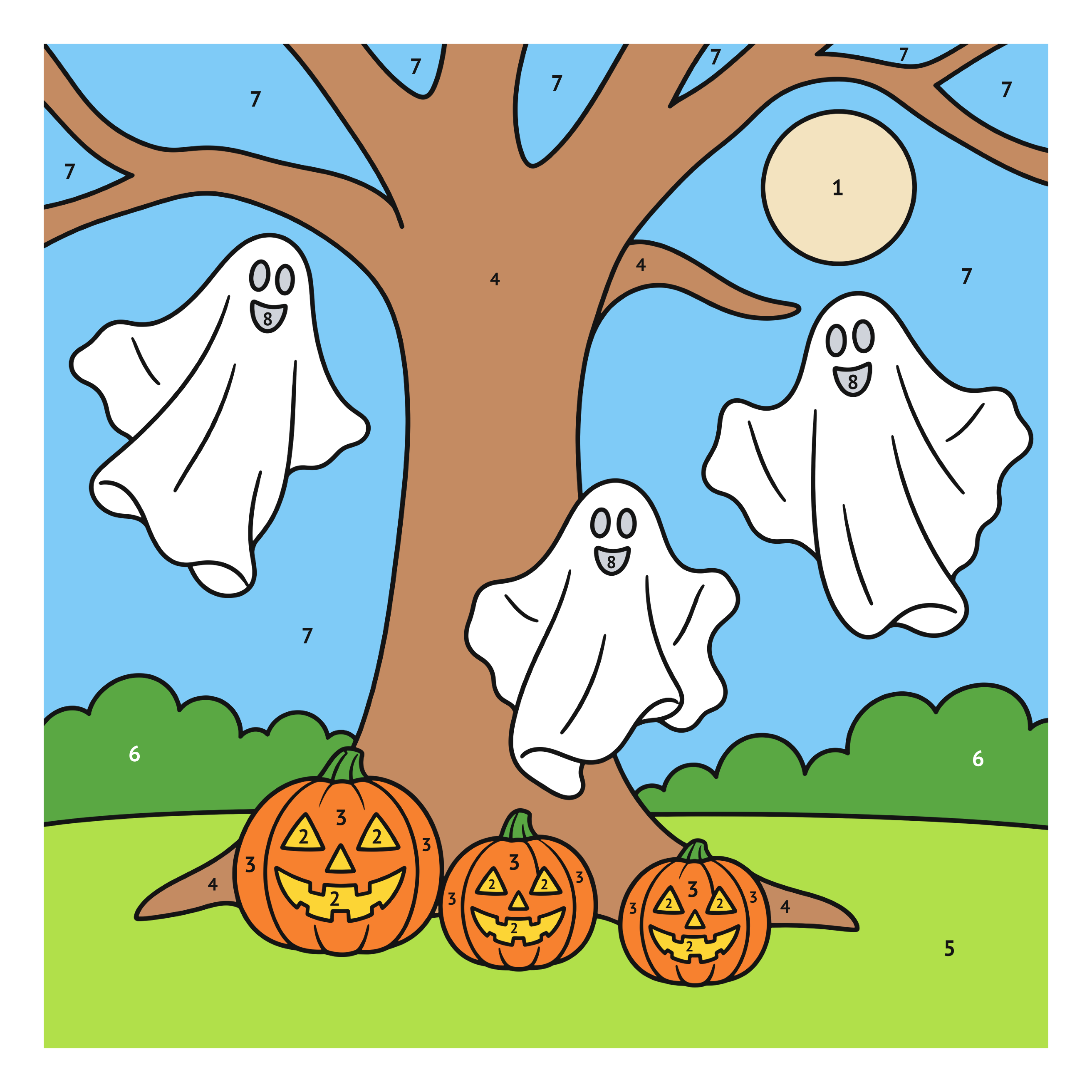 Modelo coloreado: Fantasmas simpáticos para colorear por números