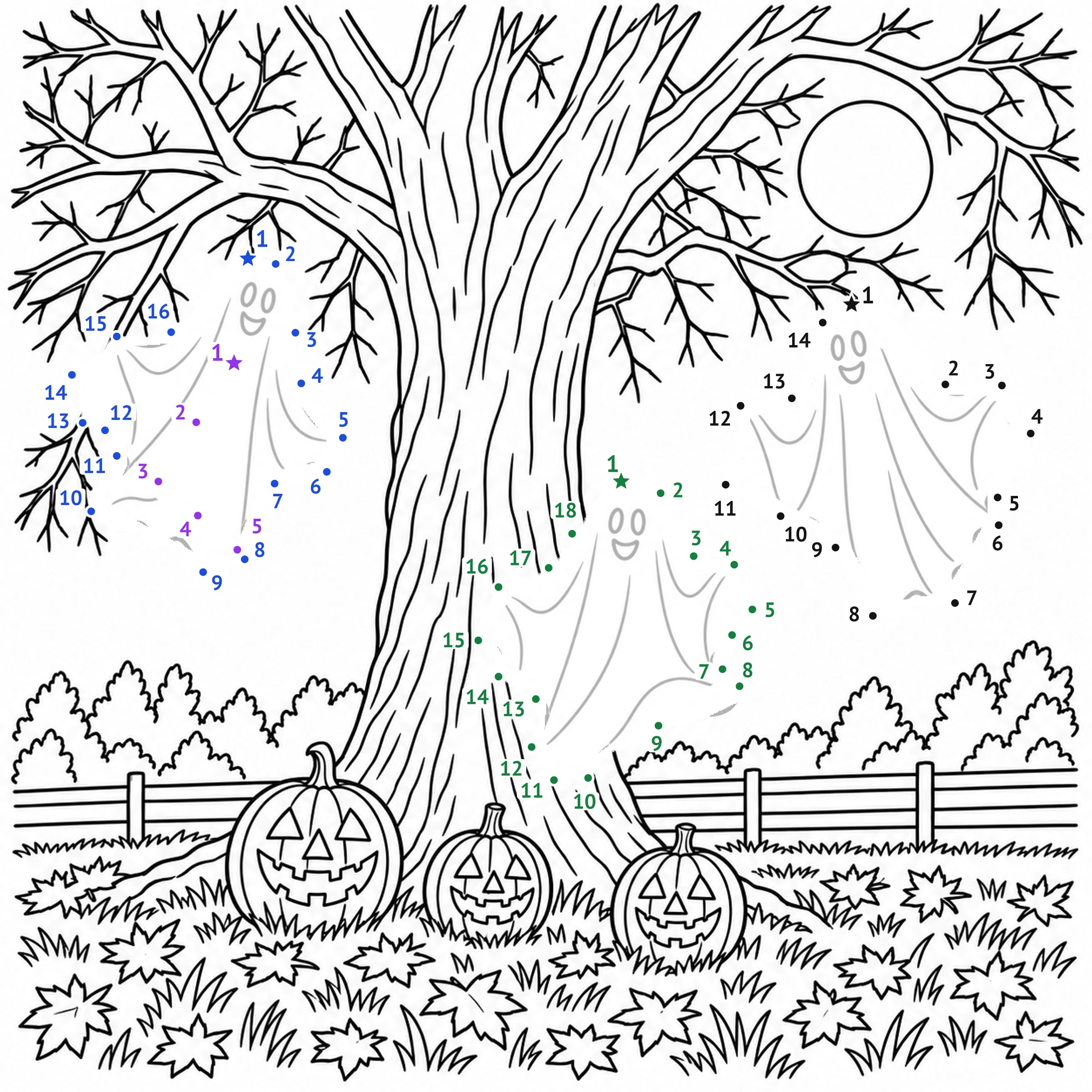 Dot to dot: Friendly ghosts dot to dot printable
