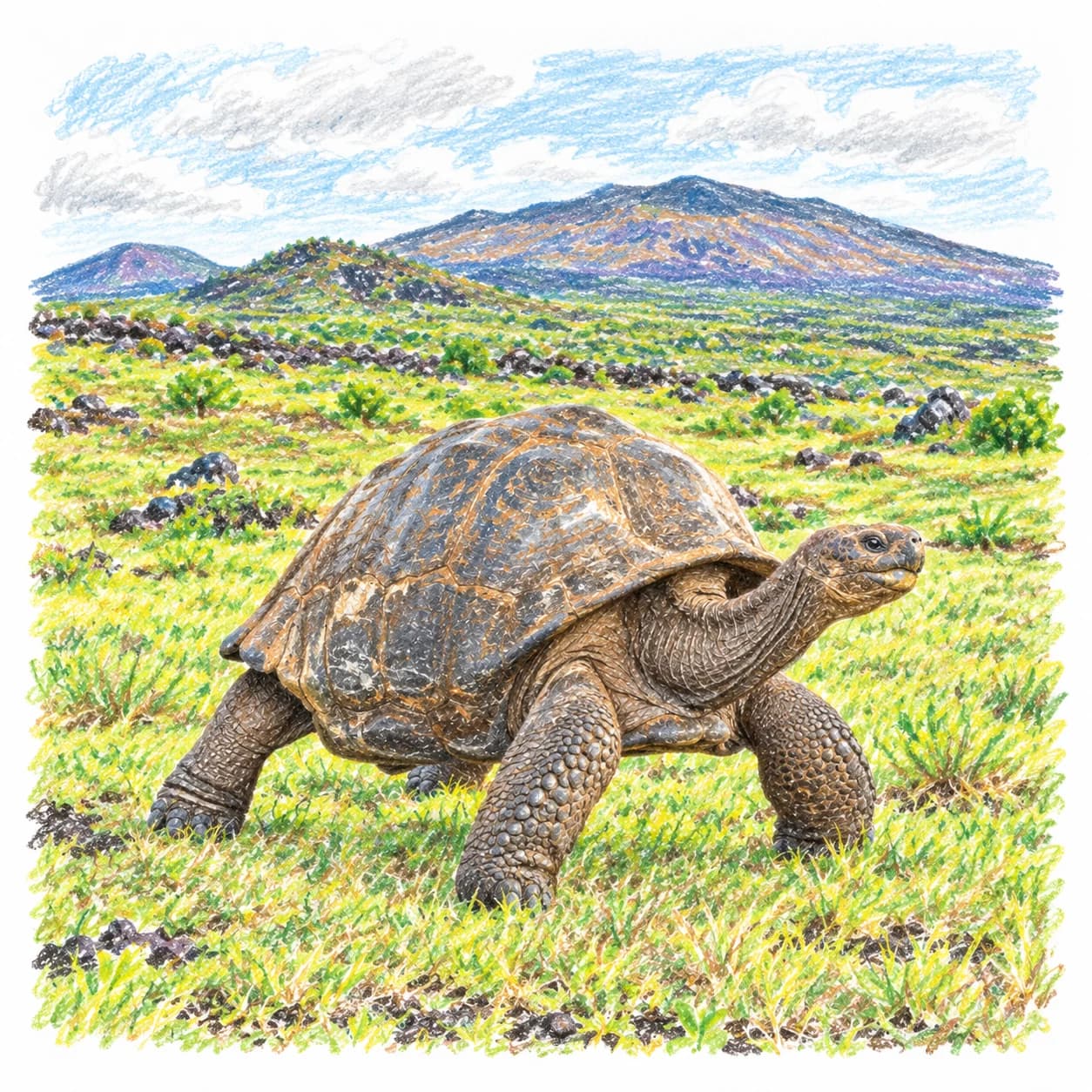 Modèle colorié: Coloriage de tortue géante des Galápagos