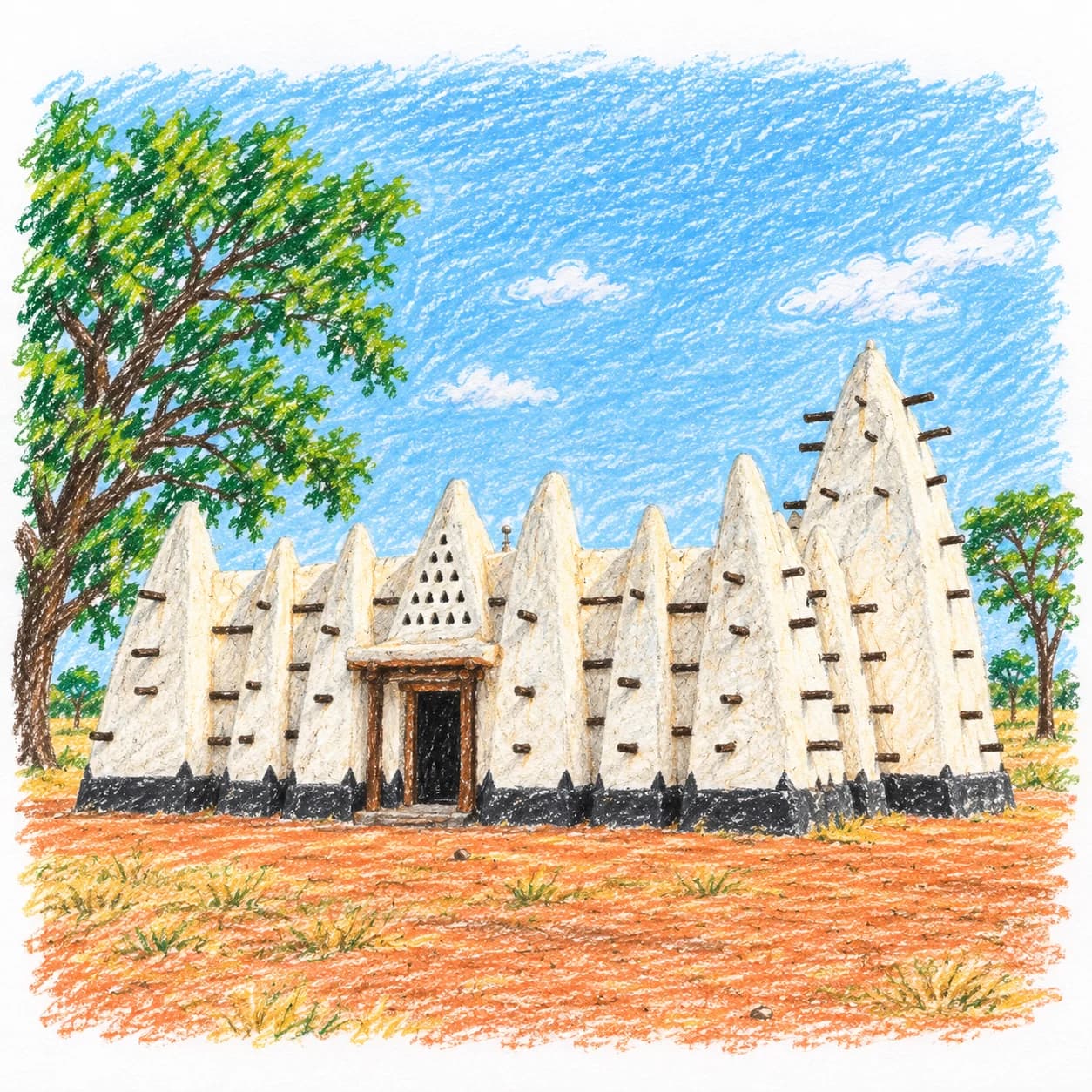 Colored model: Ghana coloring page: white mud mosque