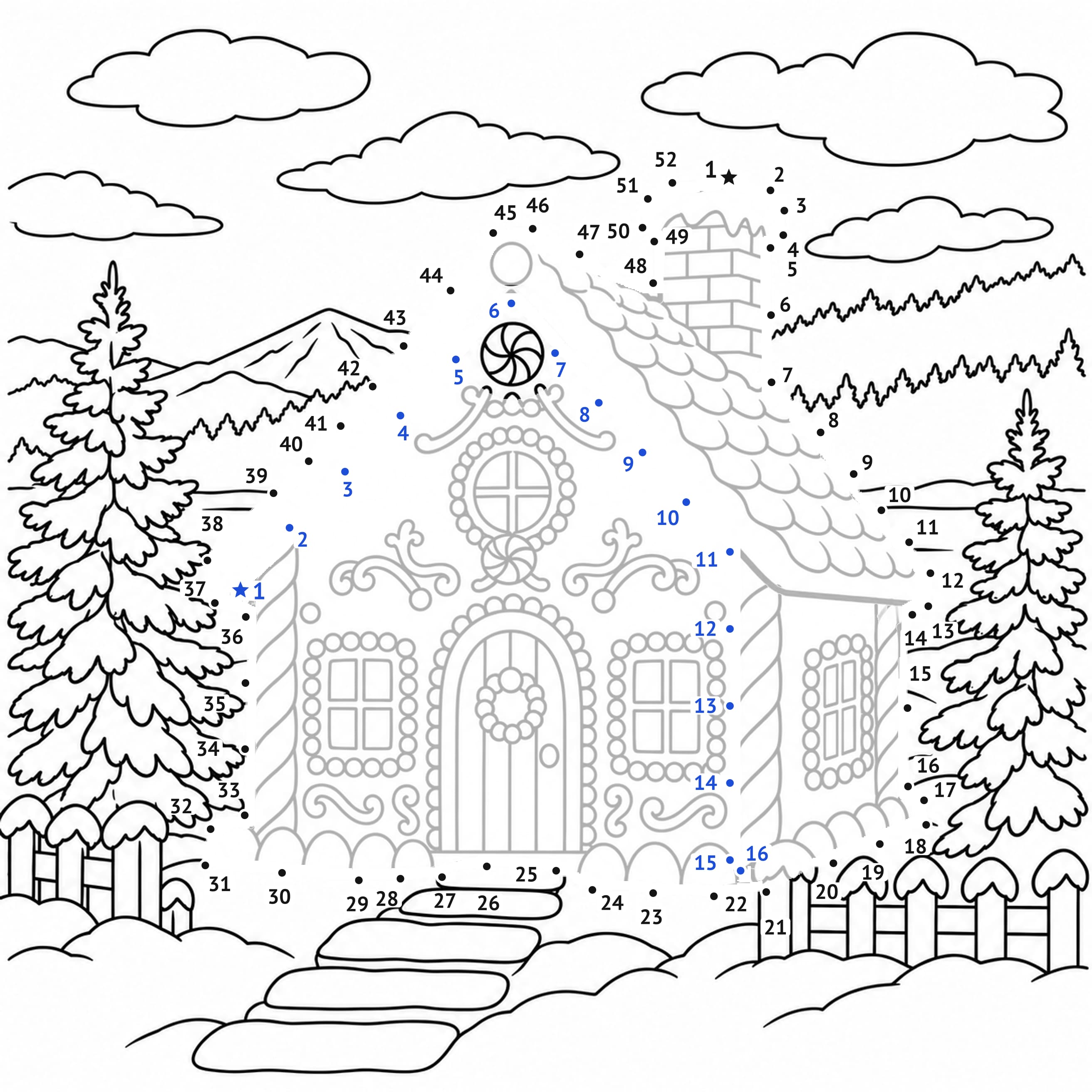Dot to dot: Gingerbread house dot to dot printable