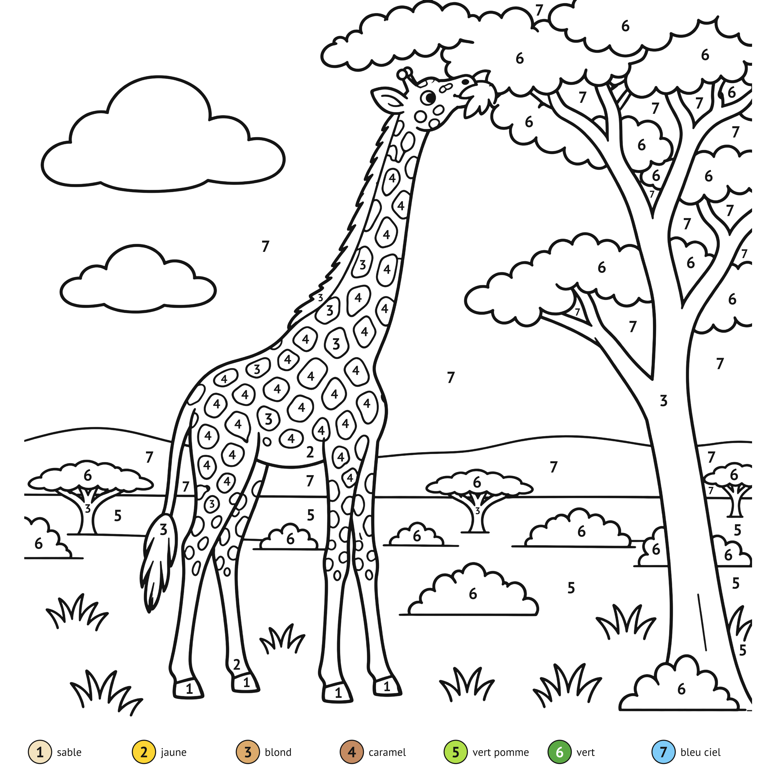 Au numéro: Girafe : coloriage au numéro à imprimer