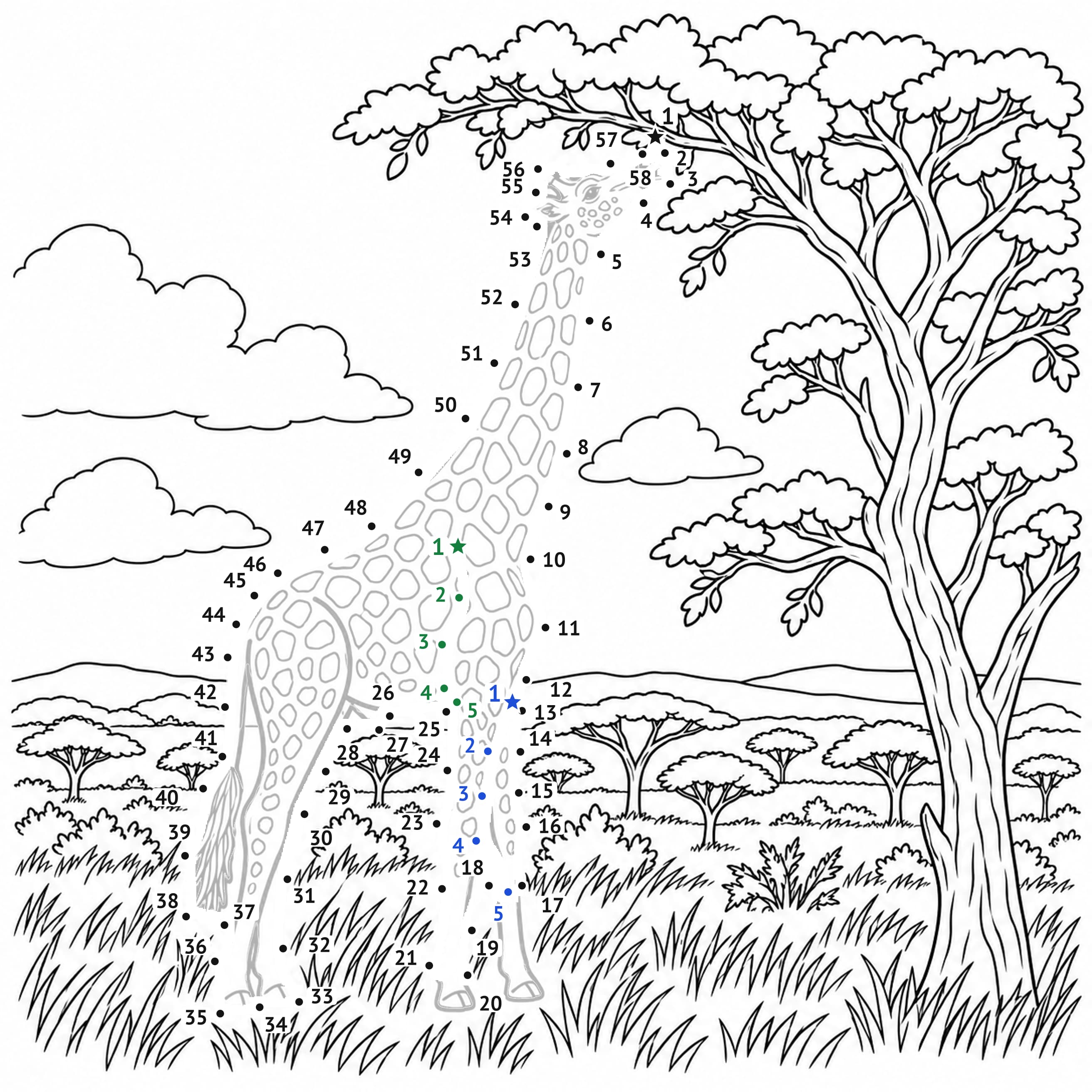 Points à relier: Girafe : points à relier à imprimer