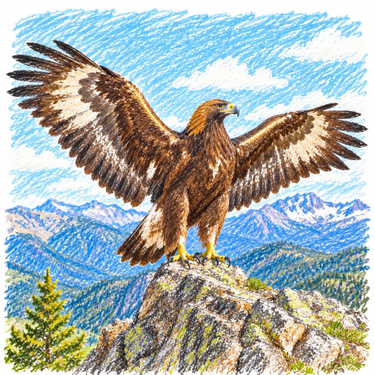 Modèle colorié: Coloriage d'aigle royal