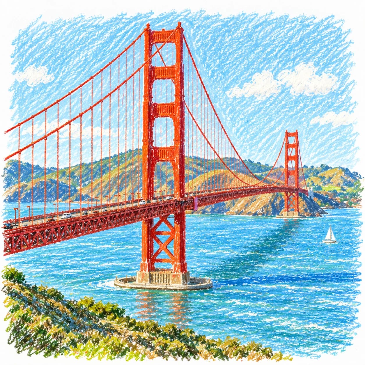 Colored model: Golden Gate Bridge coloring page