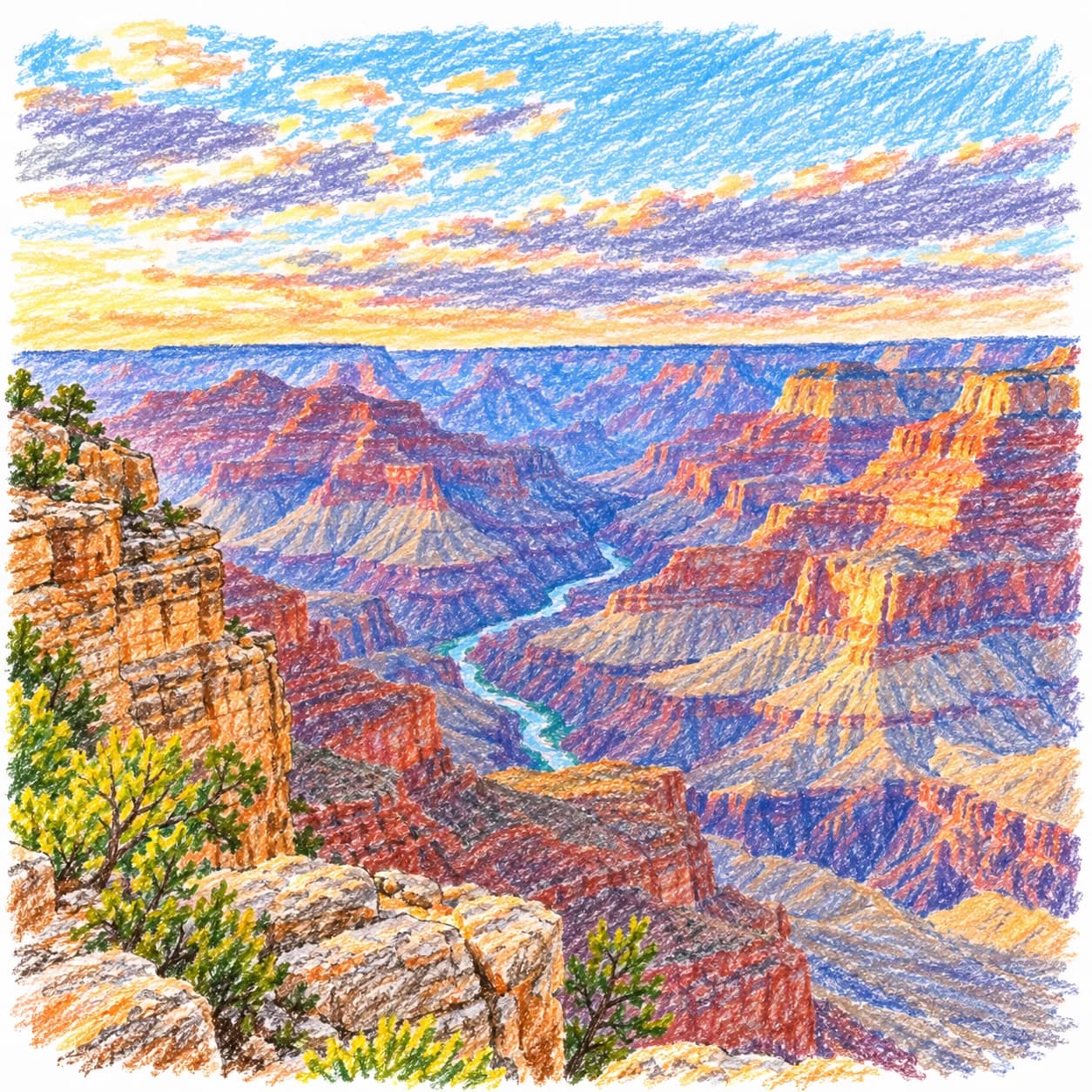 Modelo coloreado: Dibujo del Gran Cañón para colorear