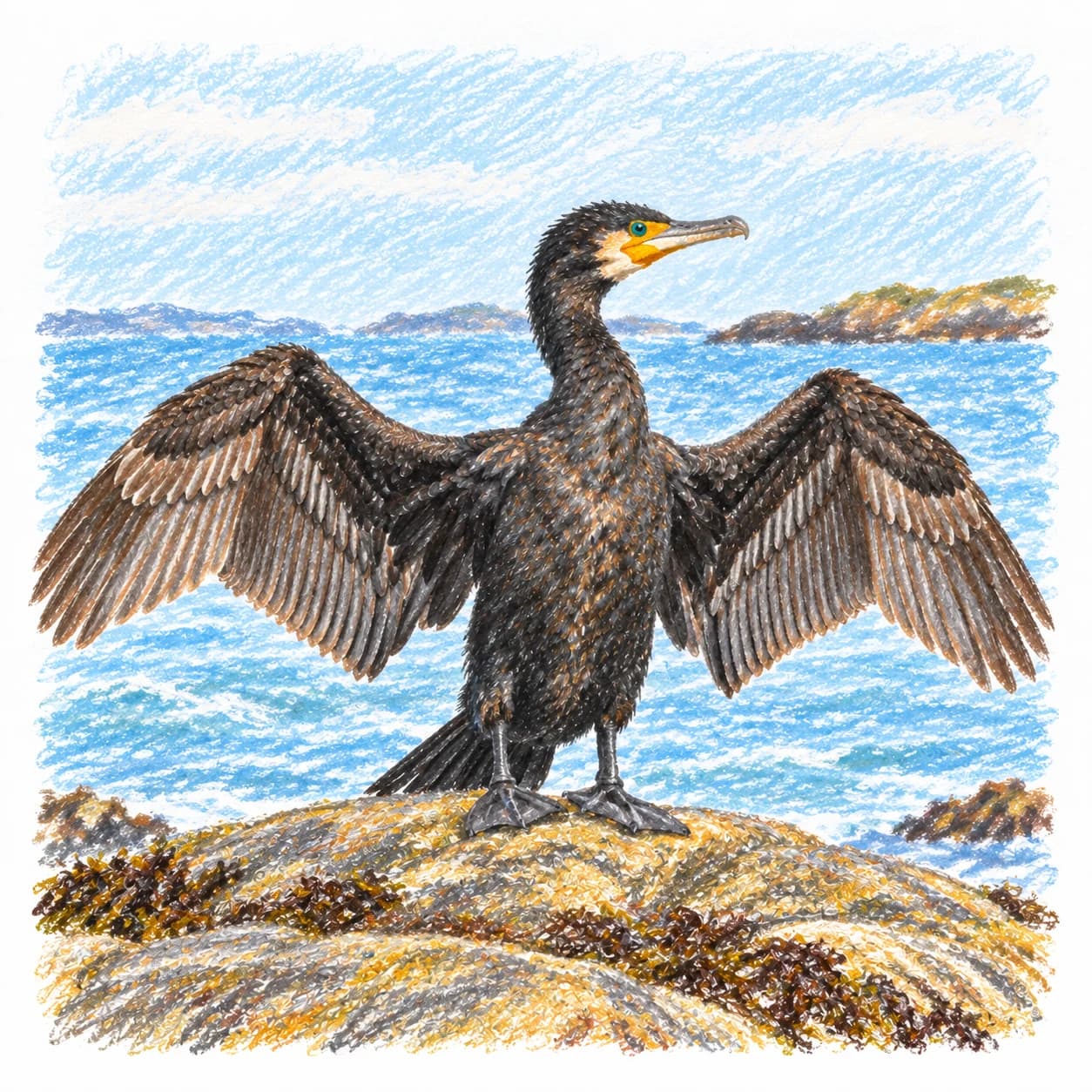 Modèle colorié: Coloriage de grand cormoran