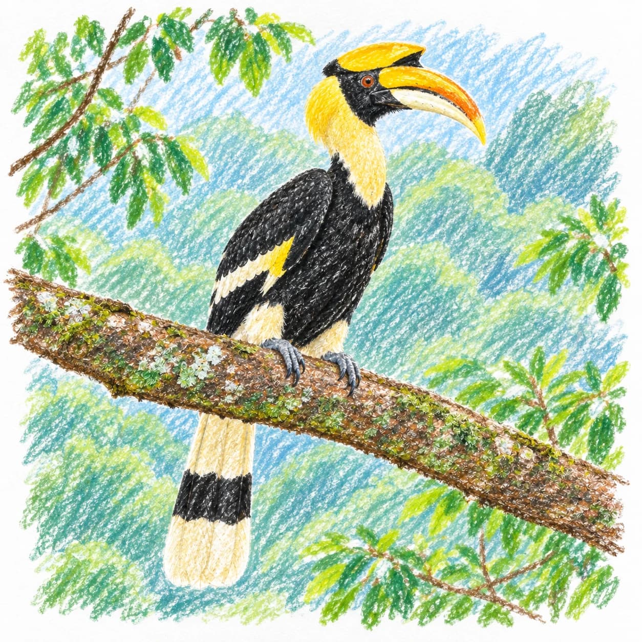 Colored model: Great hornbill coloring page