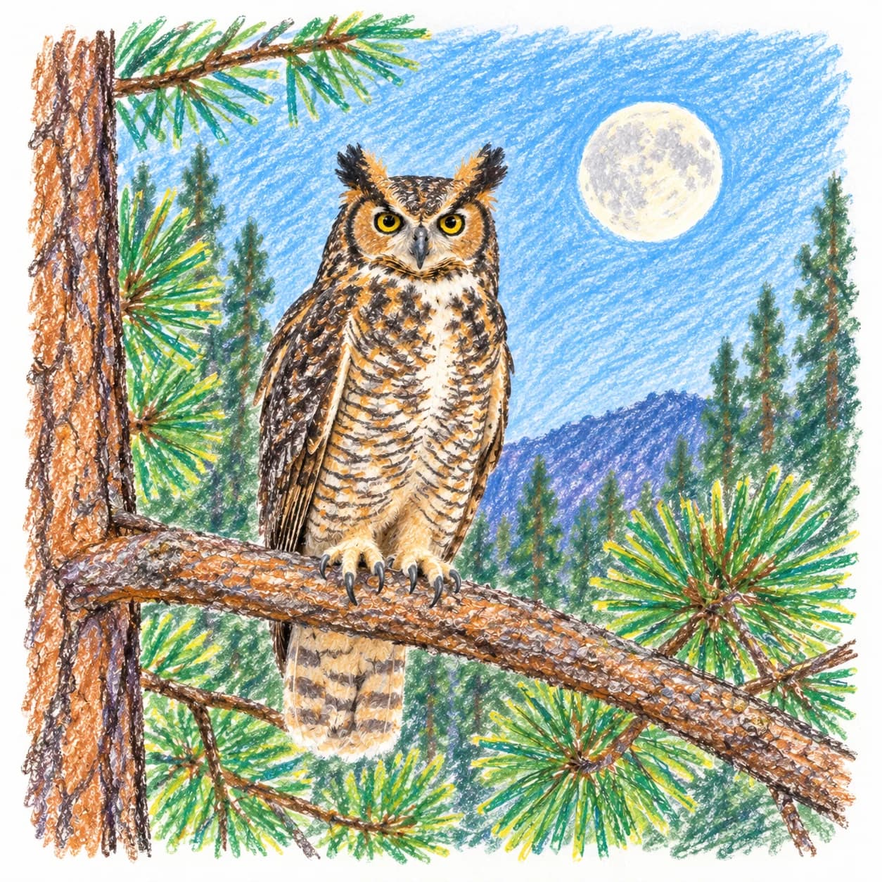 Colored model: Great horned owl coloring page