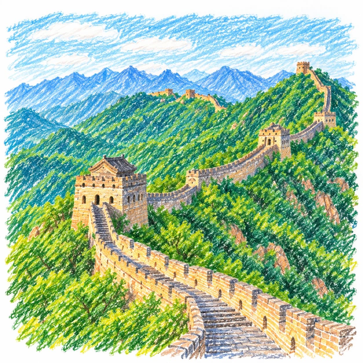 Modelo coloreado: Dibujo de la Gran Muralla china para colorear